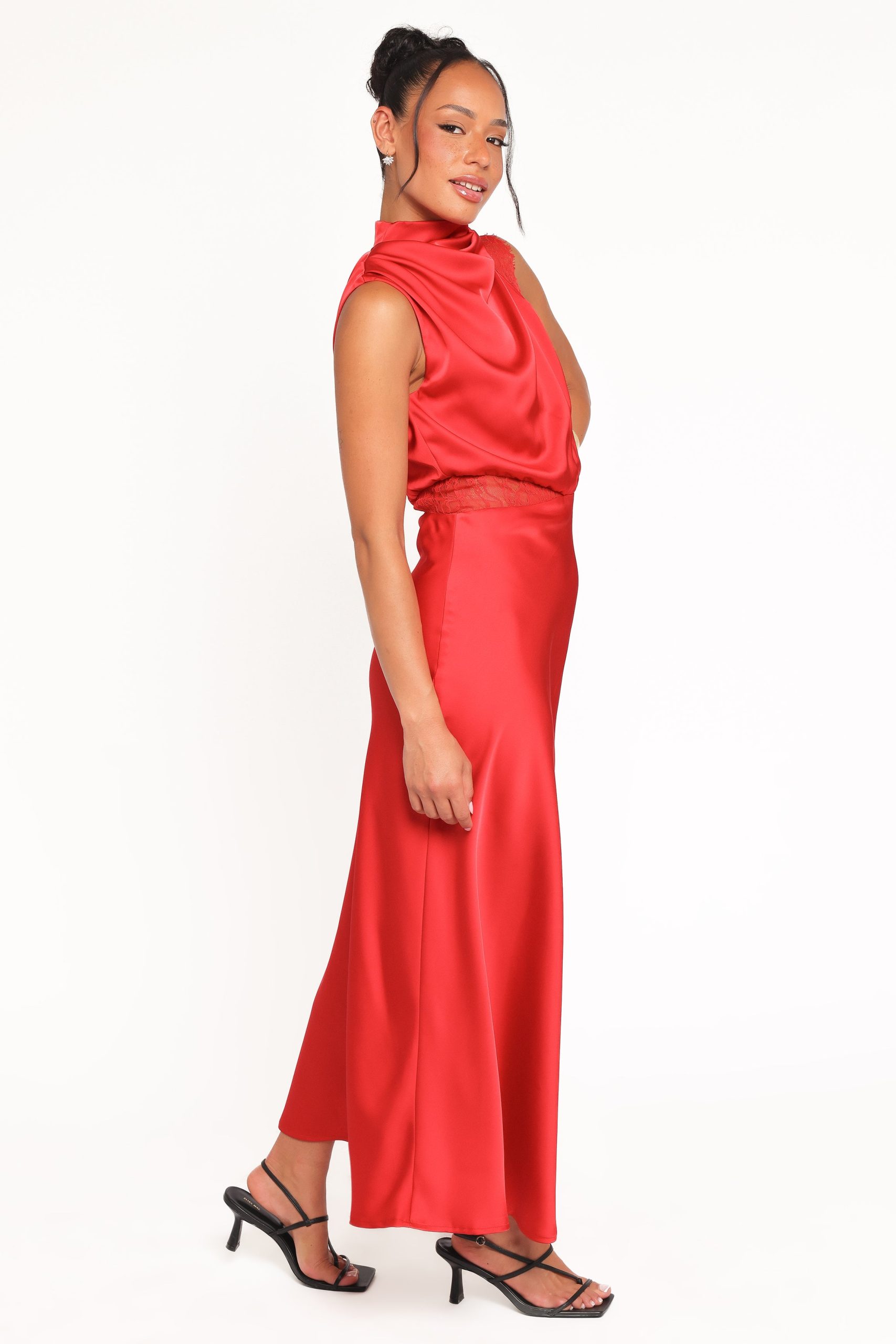 Anabelle Halter Neck Lace Maxi Dress - Red - Image 4