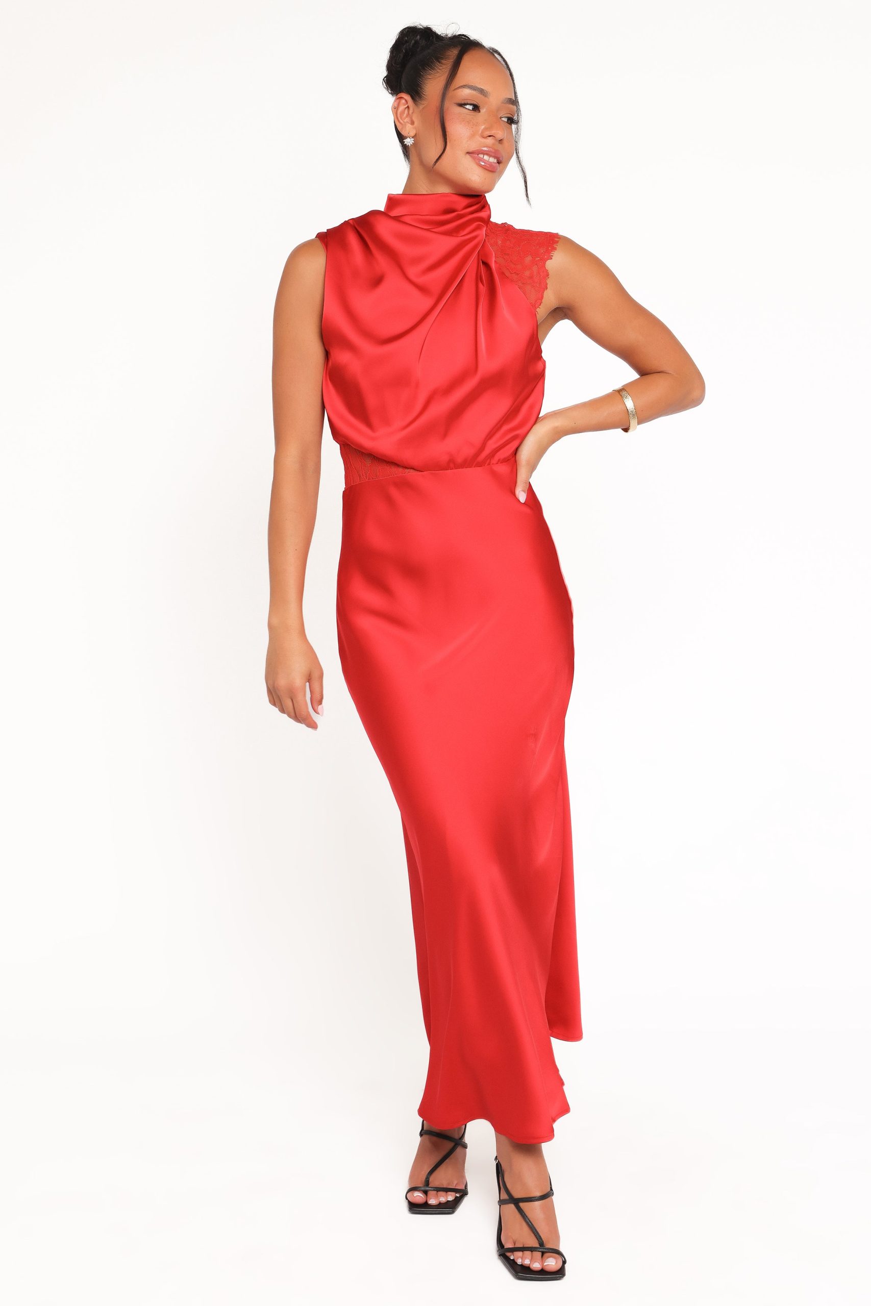 Anabelle Halter Neck Lace Maxi Dress - Red - Image 6