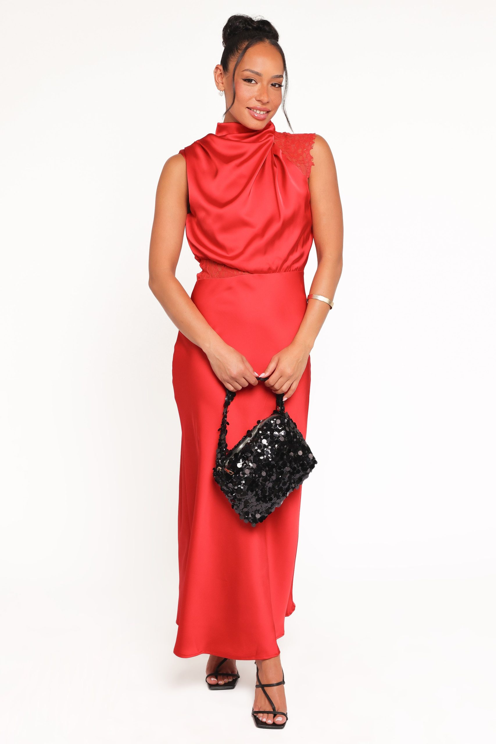 Anabelle Halter Neck Lace Maxi Dress - Red - Image 2