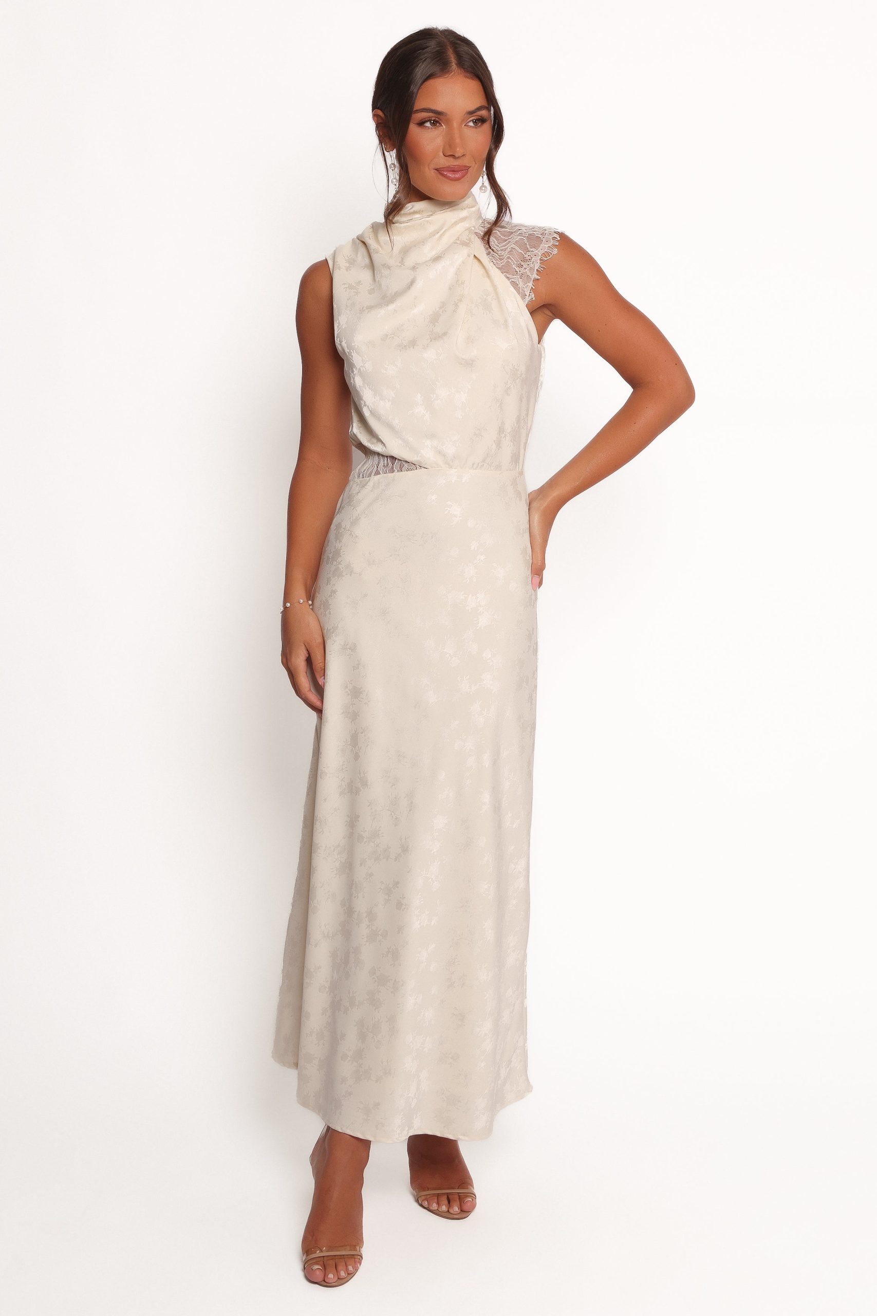 Anabelle Halter Neck Lace Maxi Dress - White - Image 2