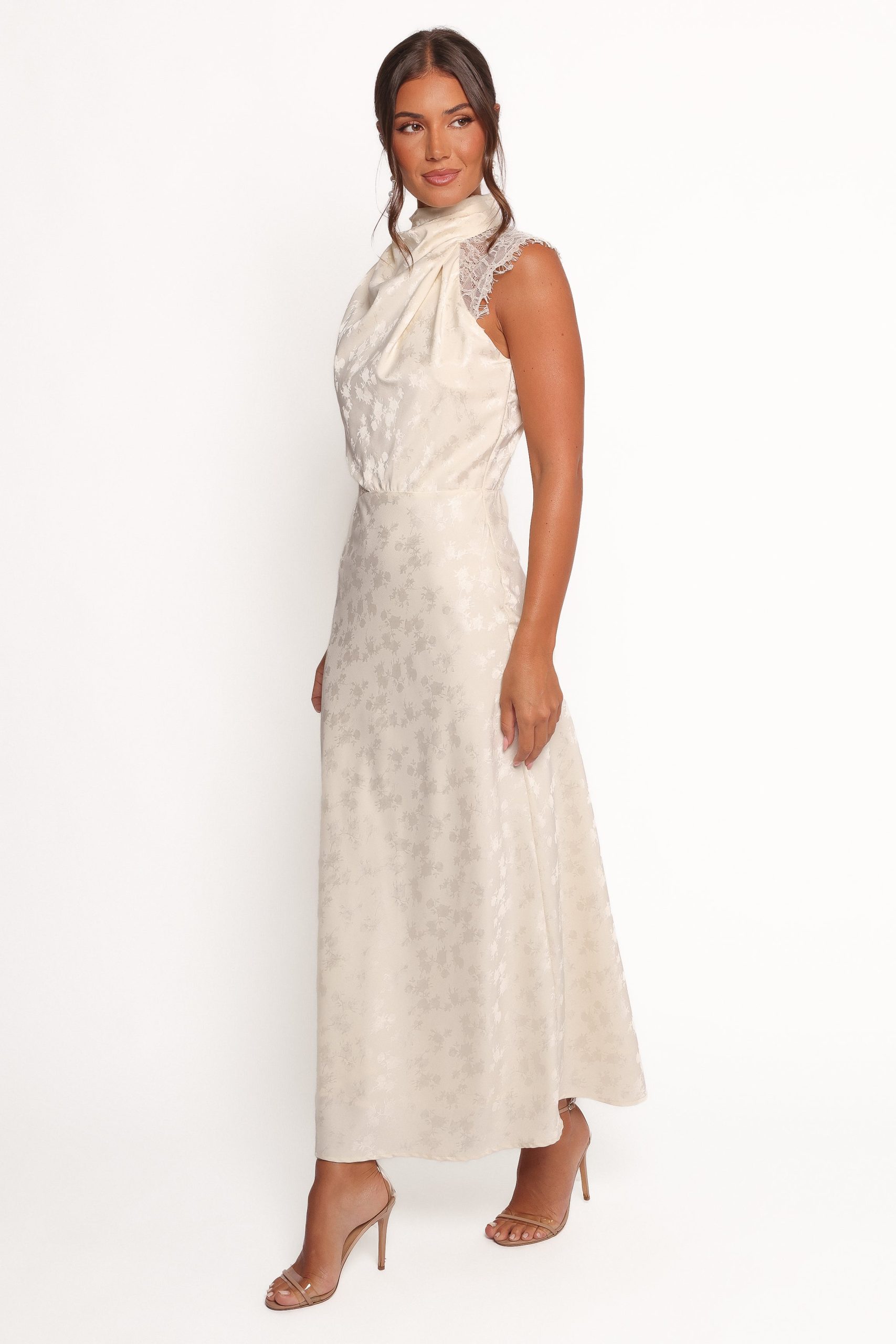 Anabelle Halter Neck Lace Maxi Dress - White - Image 4