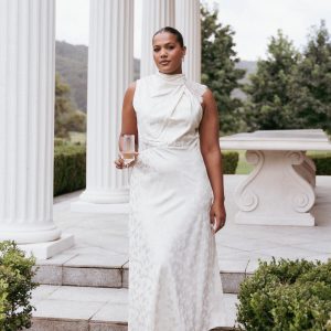 Anabelle Halter Neck Lace Maxi Dress - White
