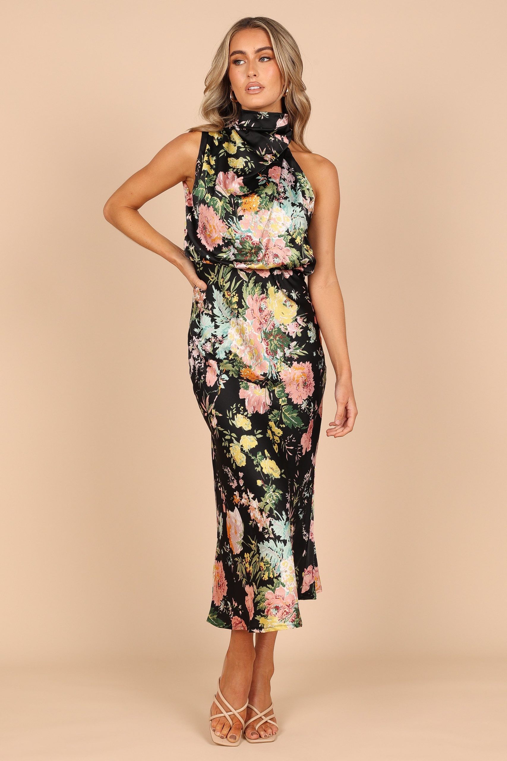 Anabelle Halter Neck Midi Dress - Black Floral - Image 2