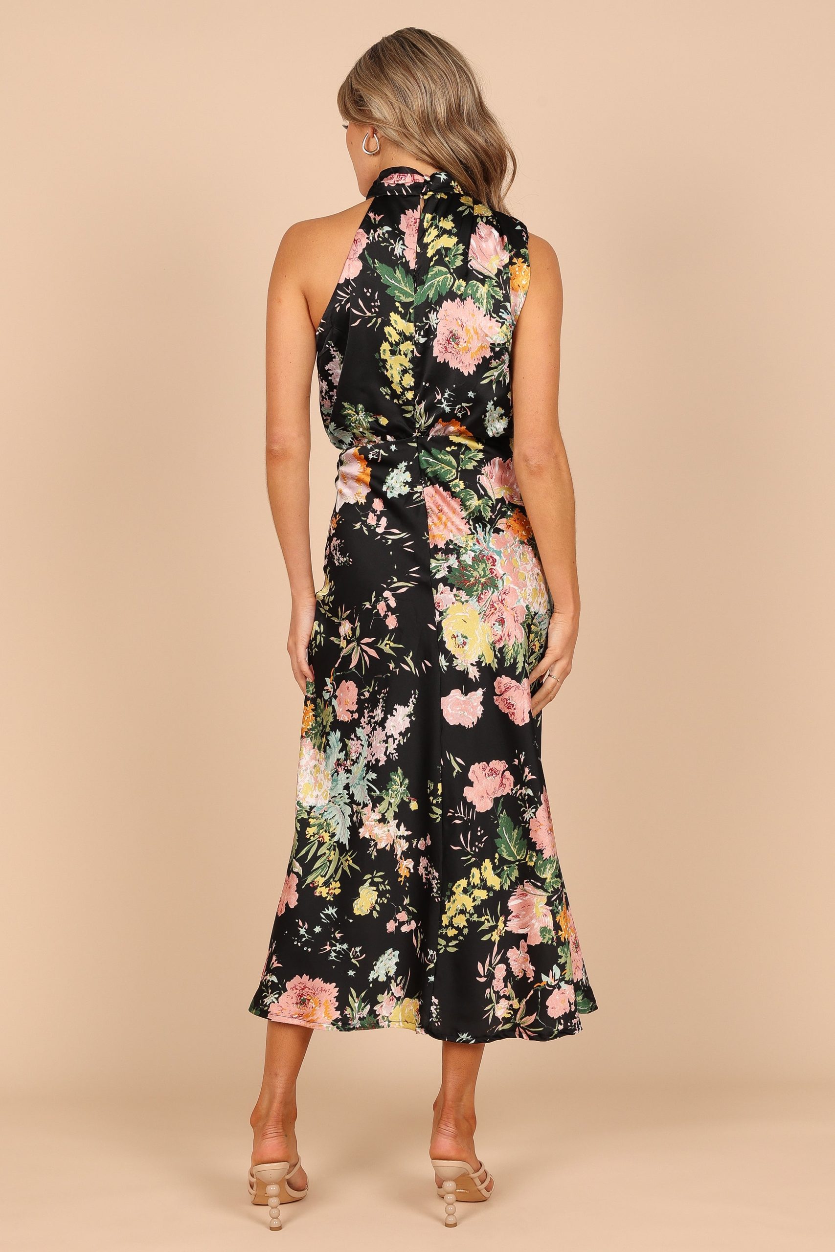 Anabelle Halter Neck Midi Dress - Black Floral - Image 3