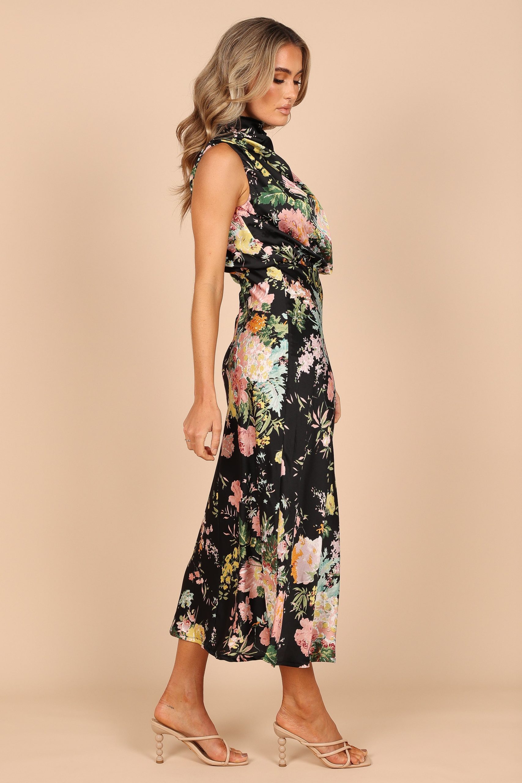 Anabelle Halter Neck Midi Dress - Black Floral - Image 4