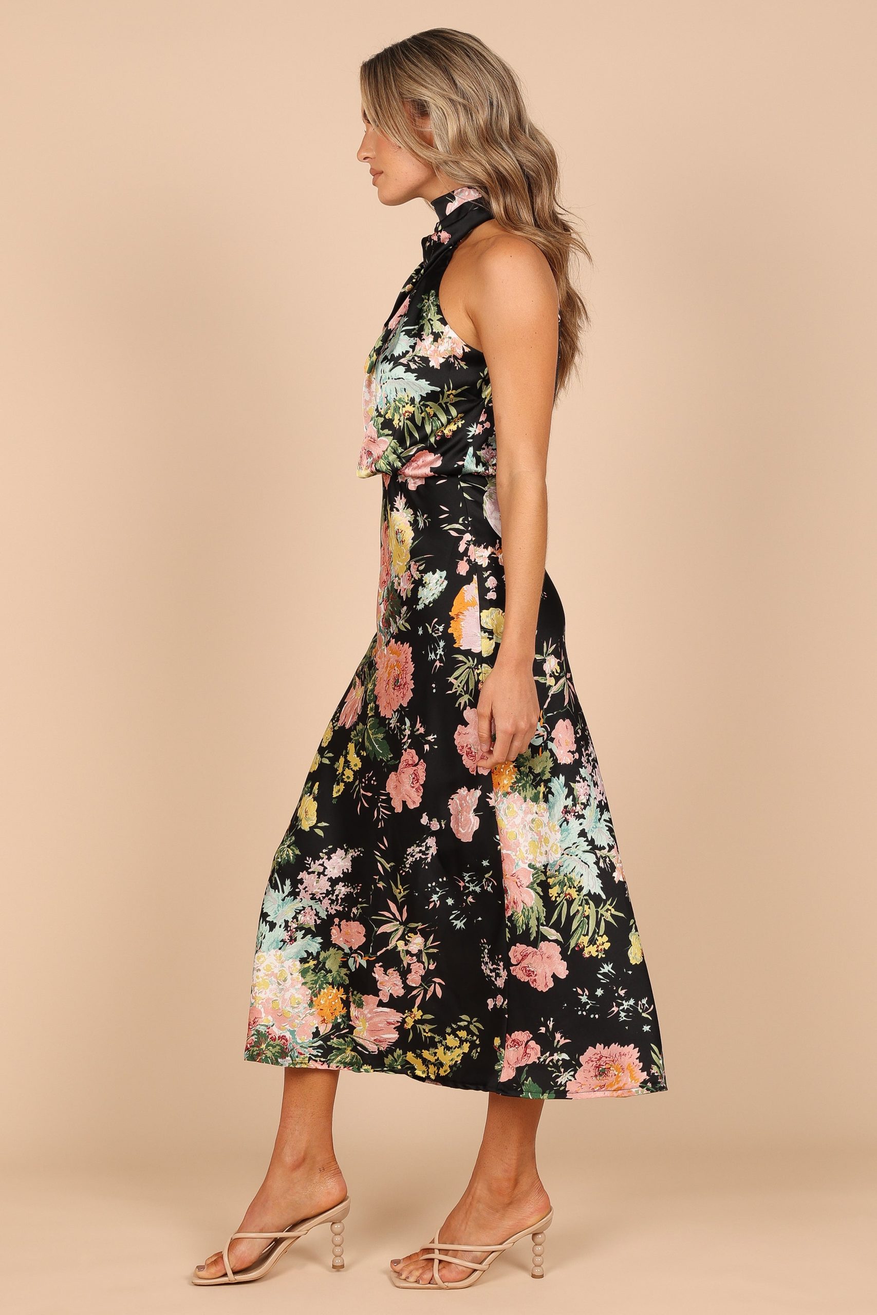 Anabelle Halter Neck Midi Dress - Black Floral - Image 6