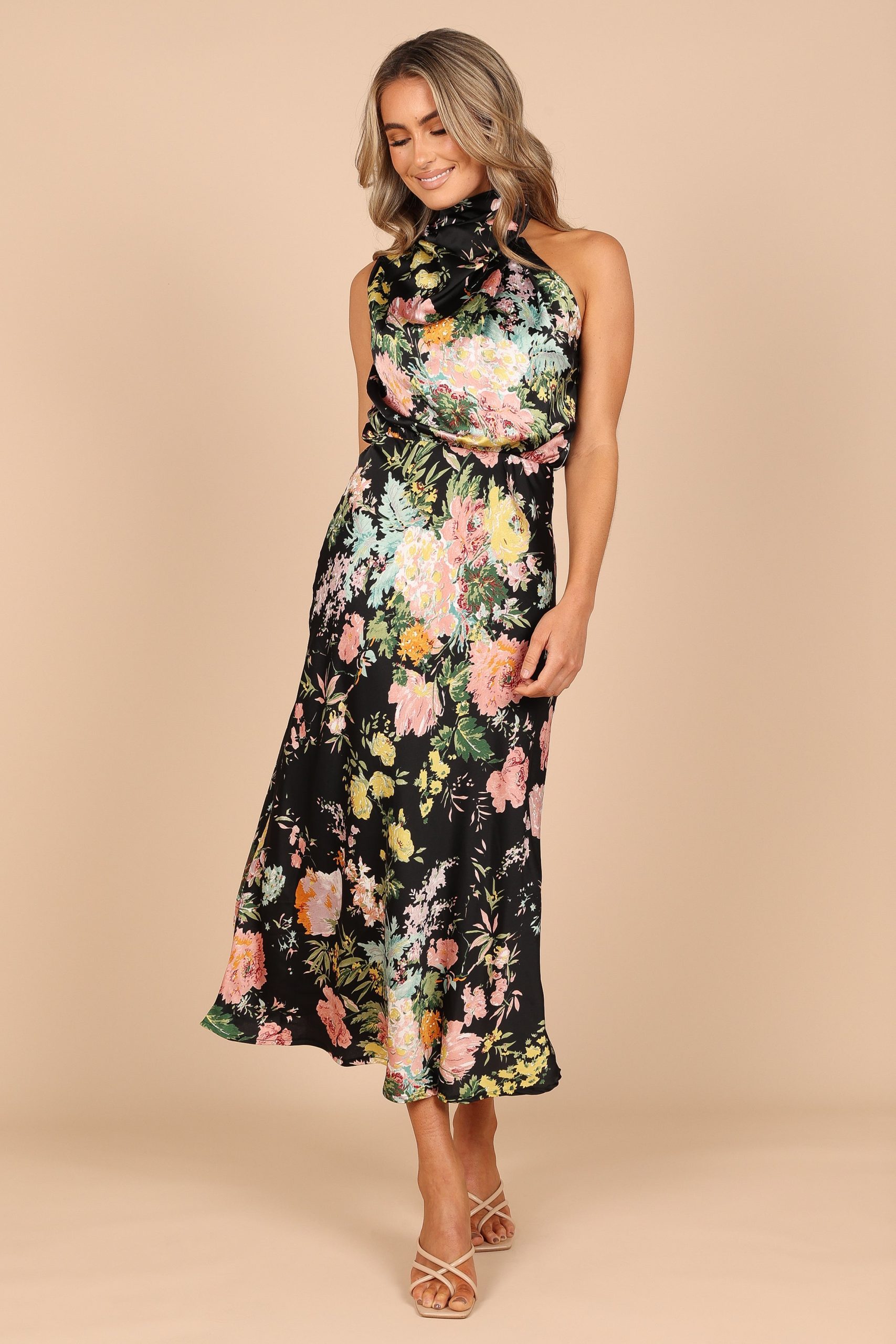 Anabelle Halter Neck Midi Dress - Black Floral - Image 7