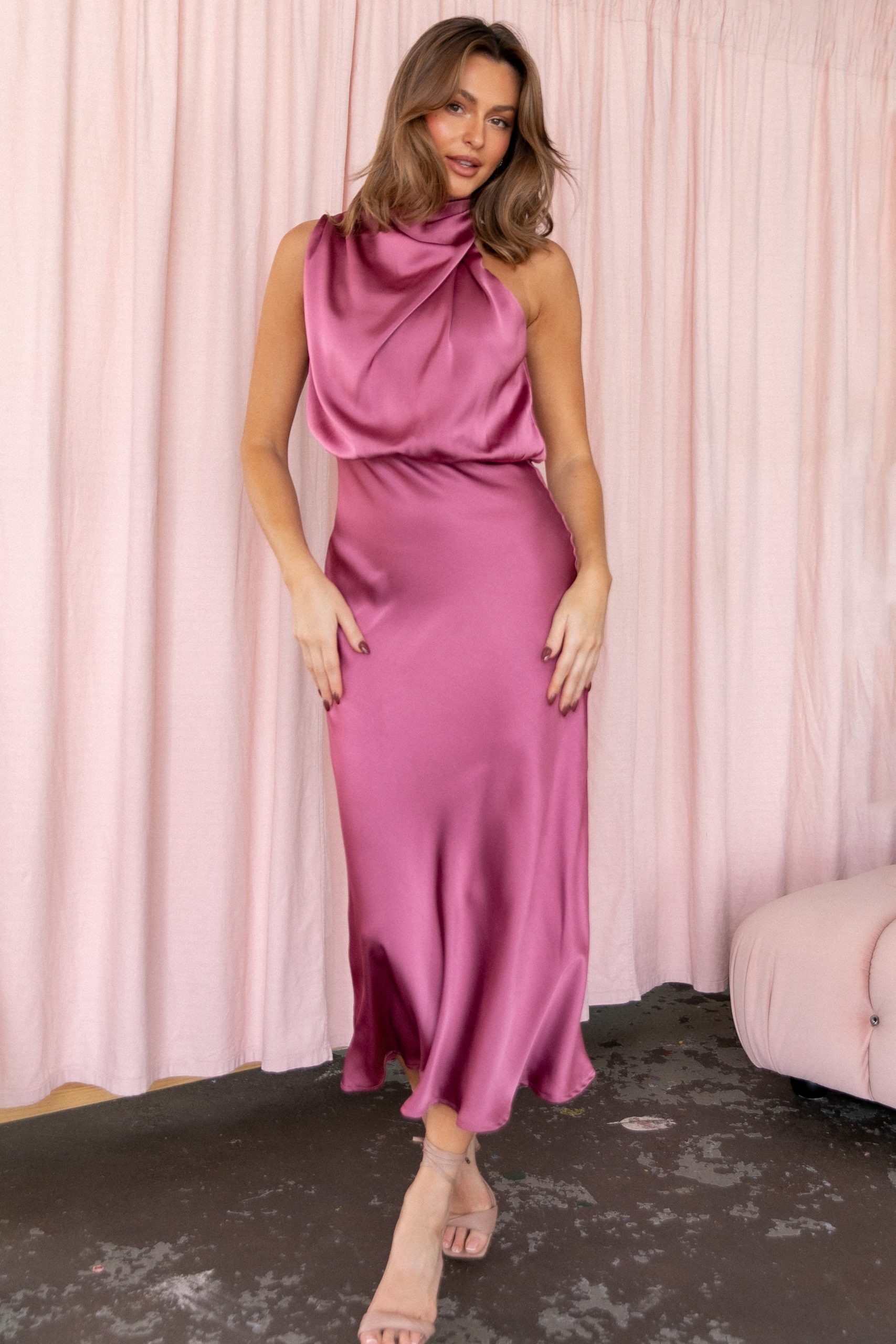 Anabelle Halter Neck Midi Dress - Dusty Rose - Image 2