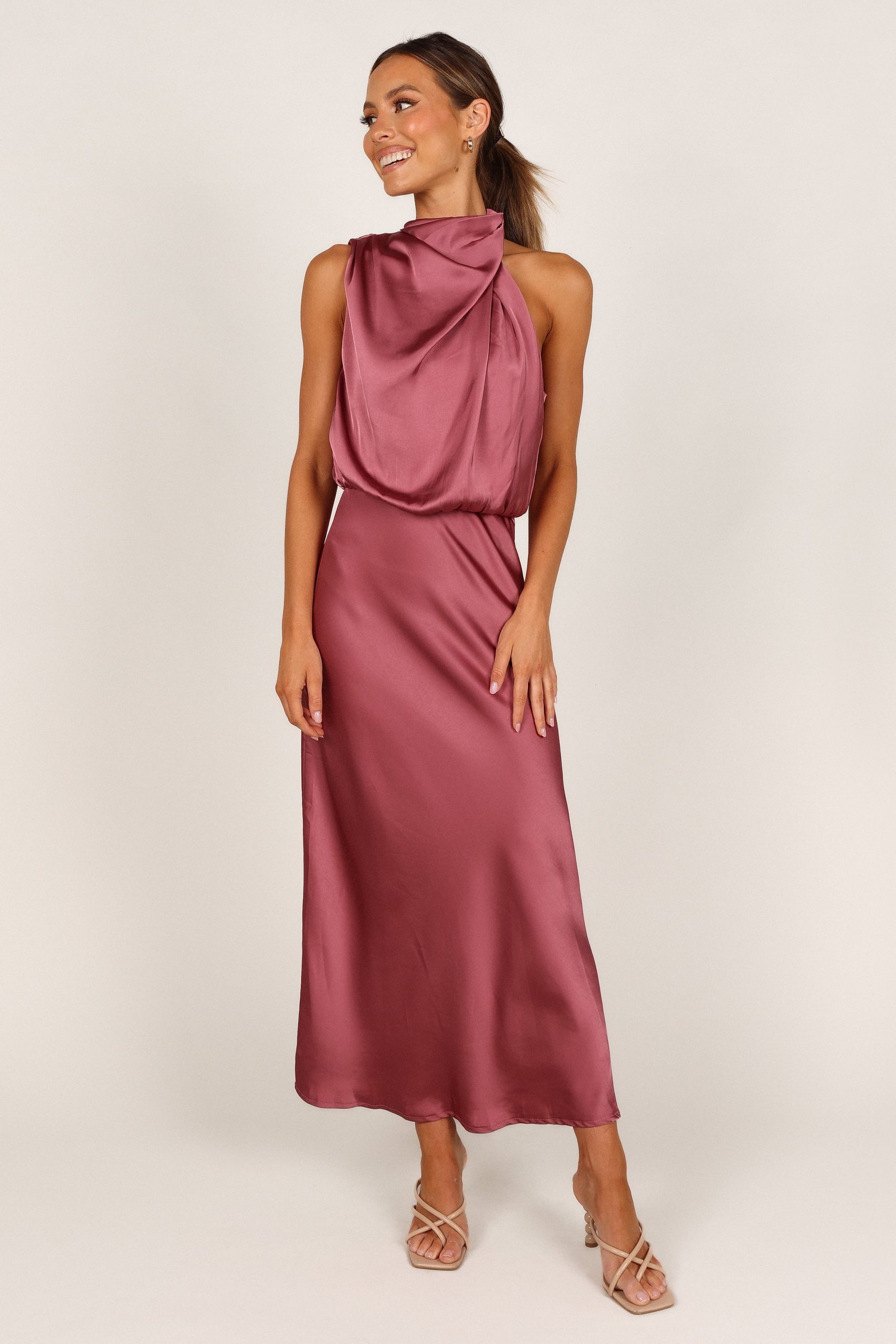 Anabelle Halter Neck Midi Dress - Dusty Rose - Image 3