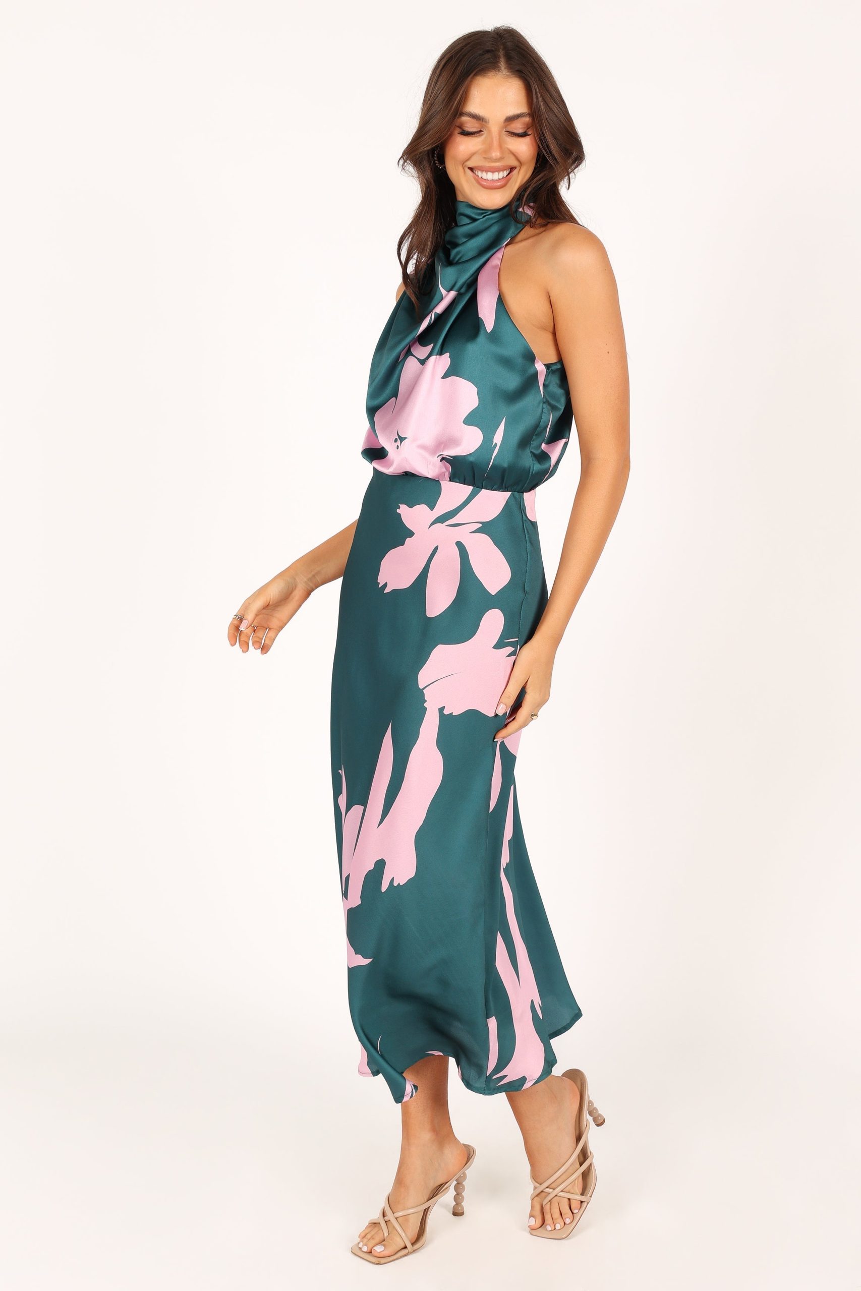 Anabelle Halter Neck Midi Dress - Green Pink - Image 3