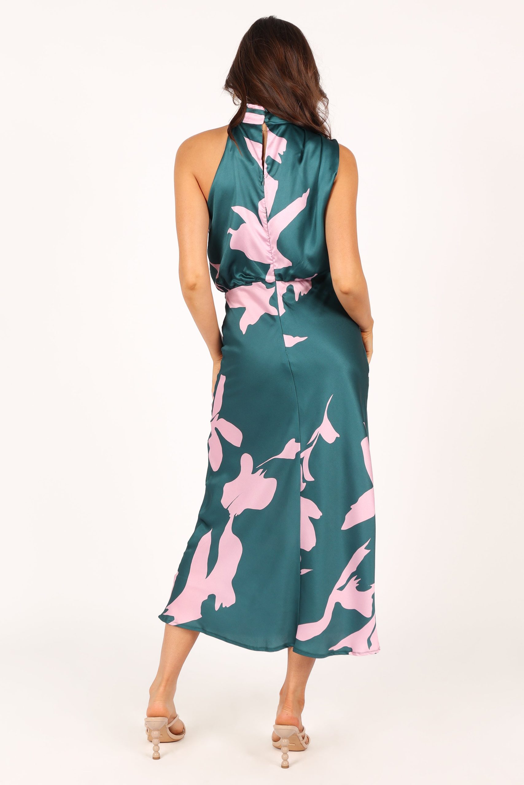 Anabelle Halter Neck Midi Dress - Green Pink - Image 4