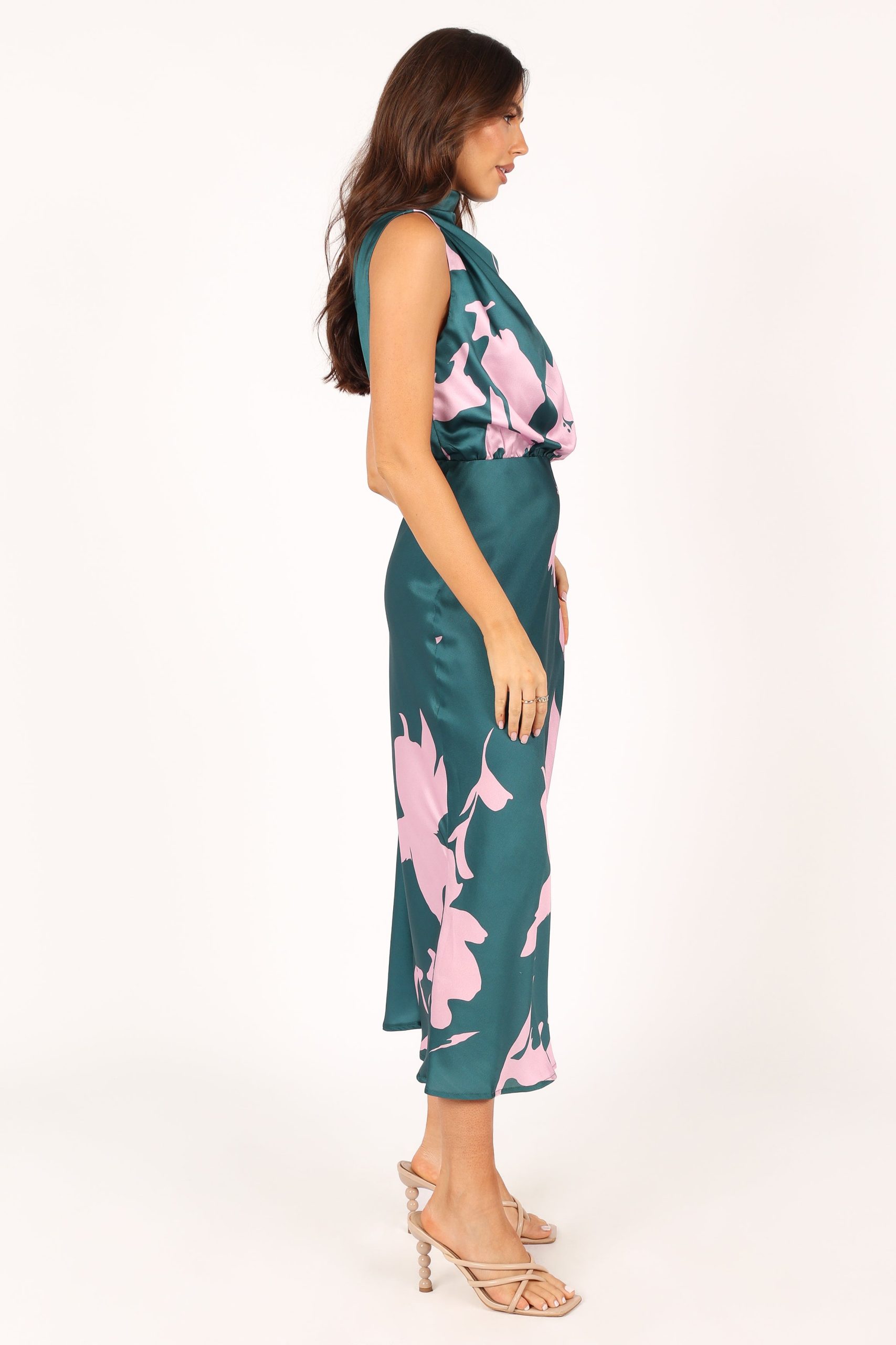 Anabelle Halter Neck Midi Dress - Green Pink - Image 5