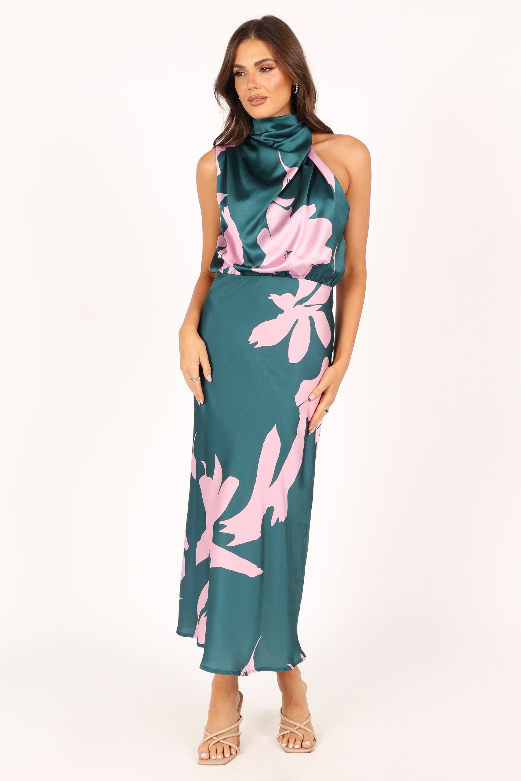 Anabelle Halter Neck Midi Dress - Green Pink - Image 6