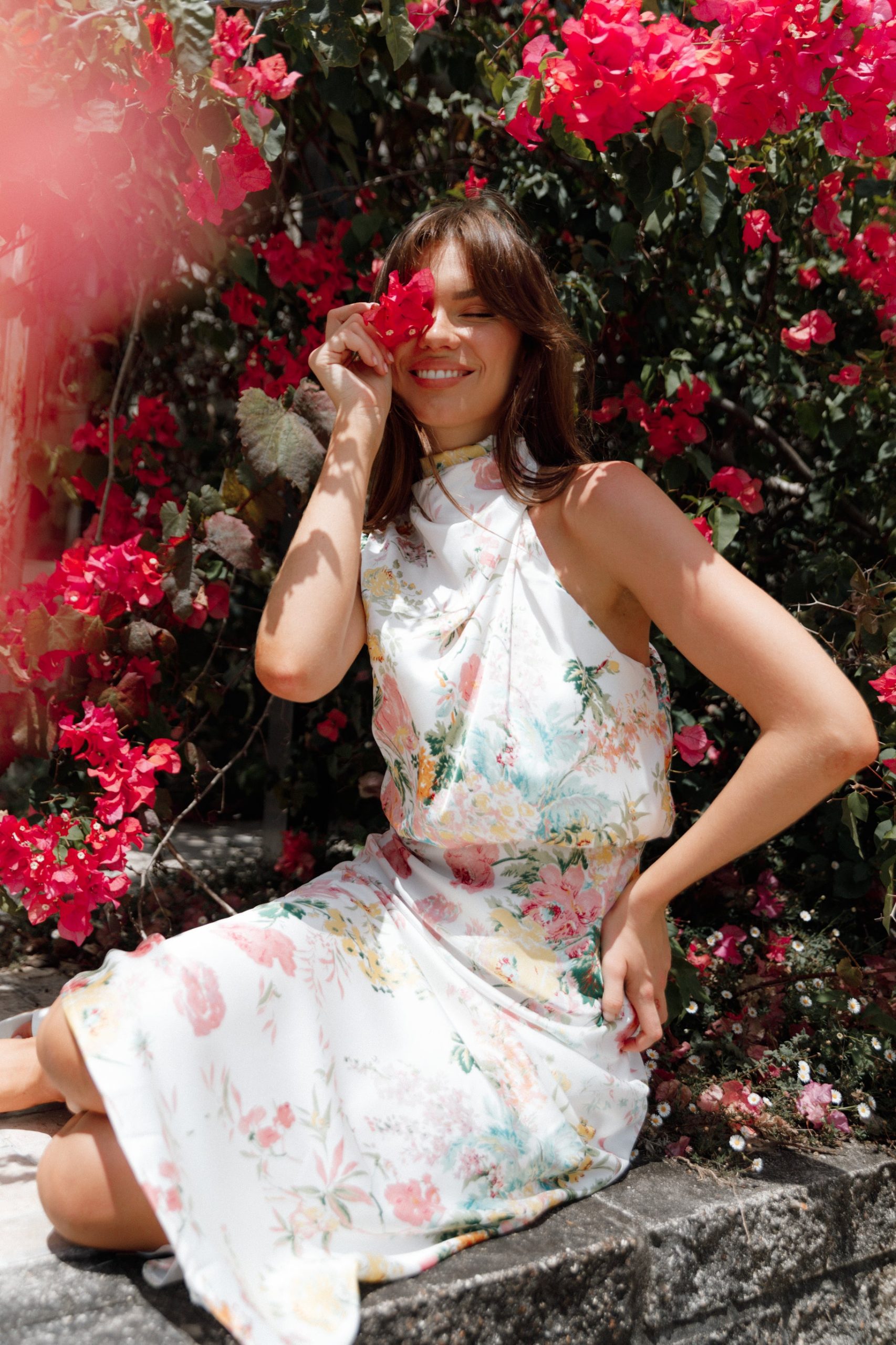 Anabelle Halter Neck Midi Dress - White Floral - Image 2