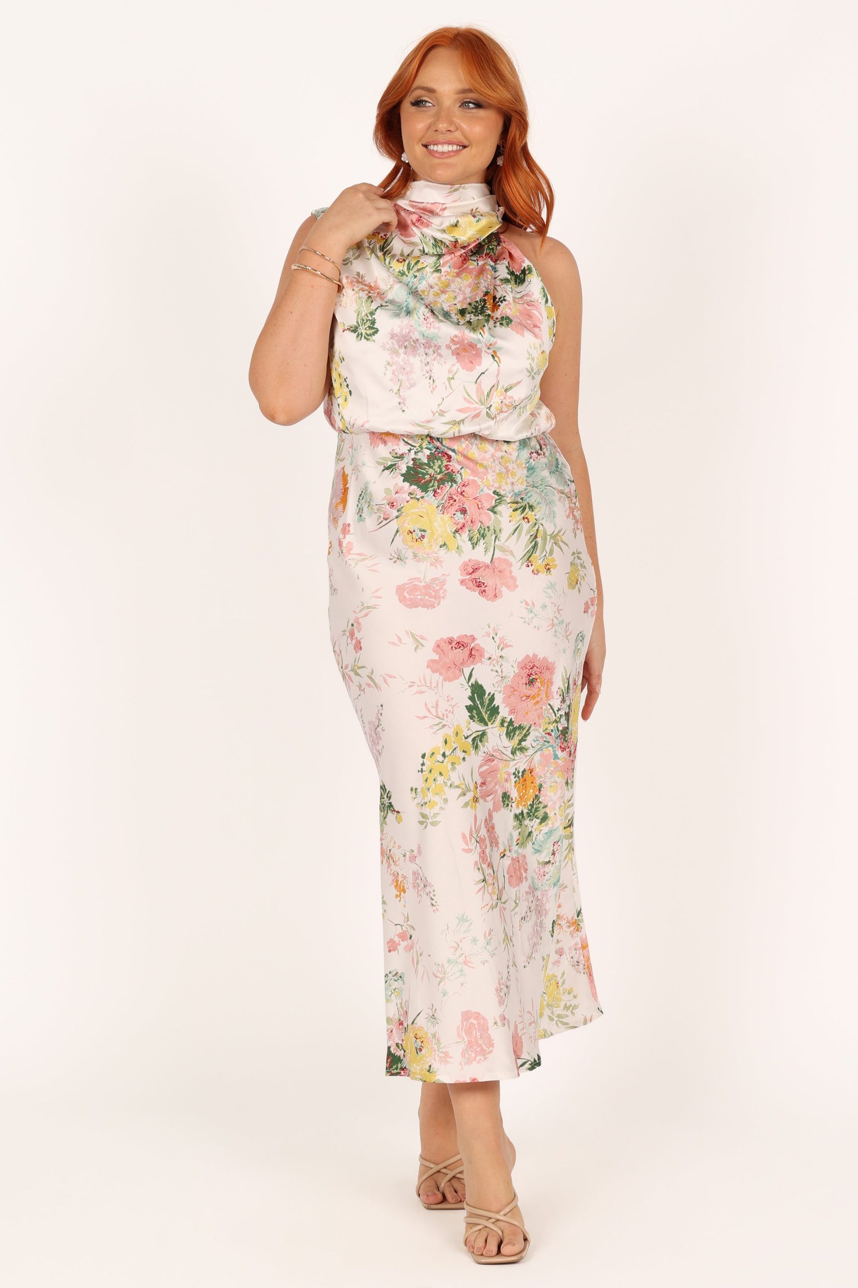 Anabelle Halter Neck Midi Dress - White Floral - Image 4