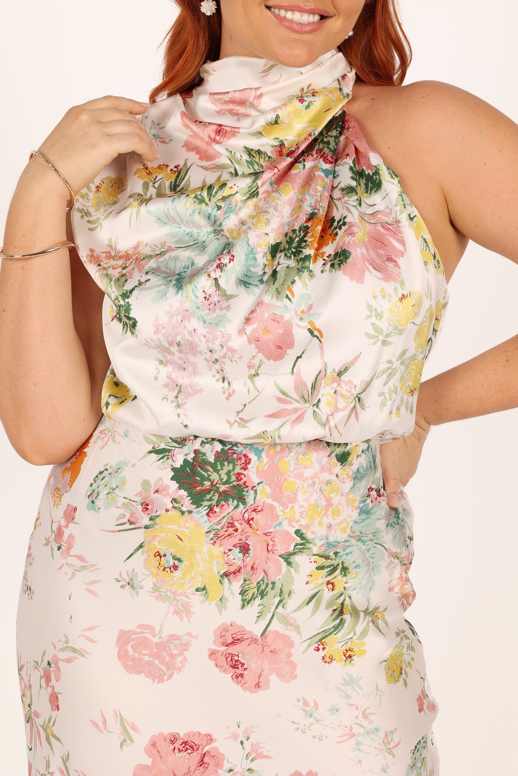 Anabelle Halter Neck Midi Dress - White Floral - Image 5