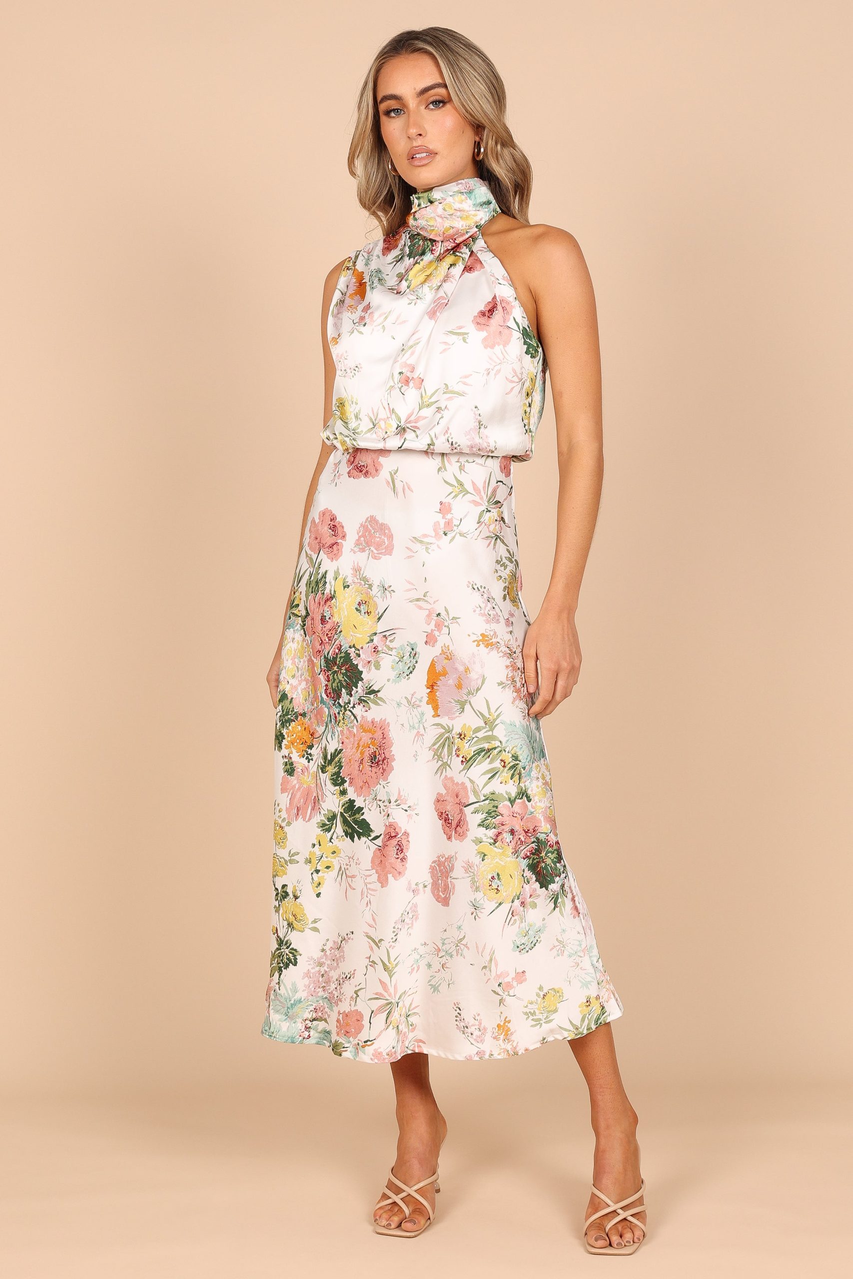 Anabelle Halter Neck Midi Dress - White Floral - Image 15