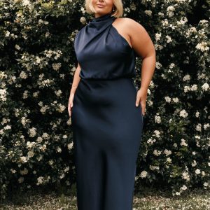 Anabelle Halter Neck Midi Dress - Navy