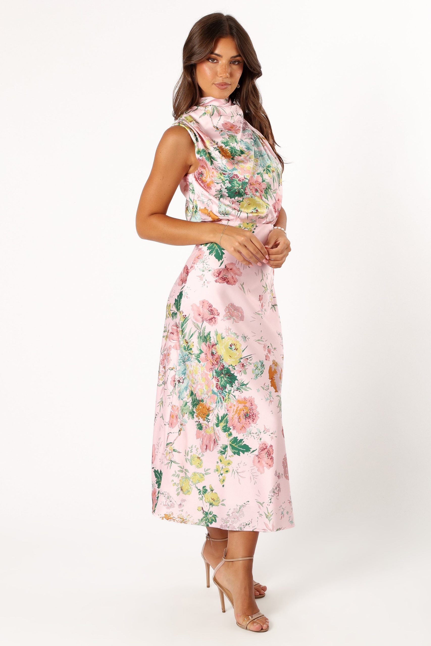 Anabelle Halter Neck Midi Dress - Pink Floral - Image 9