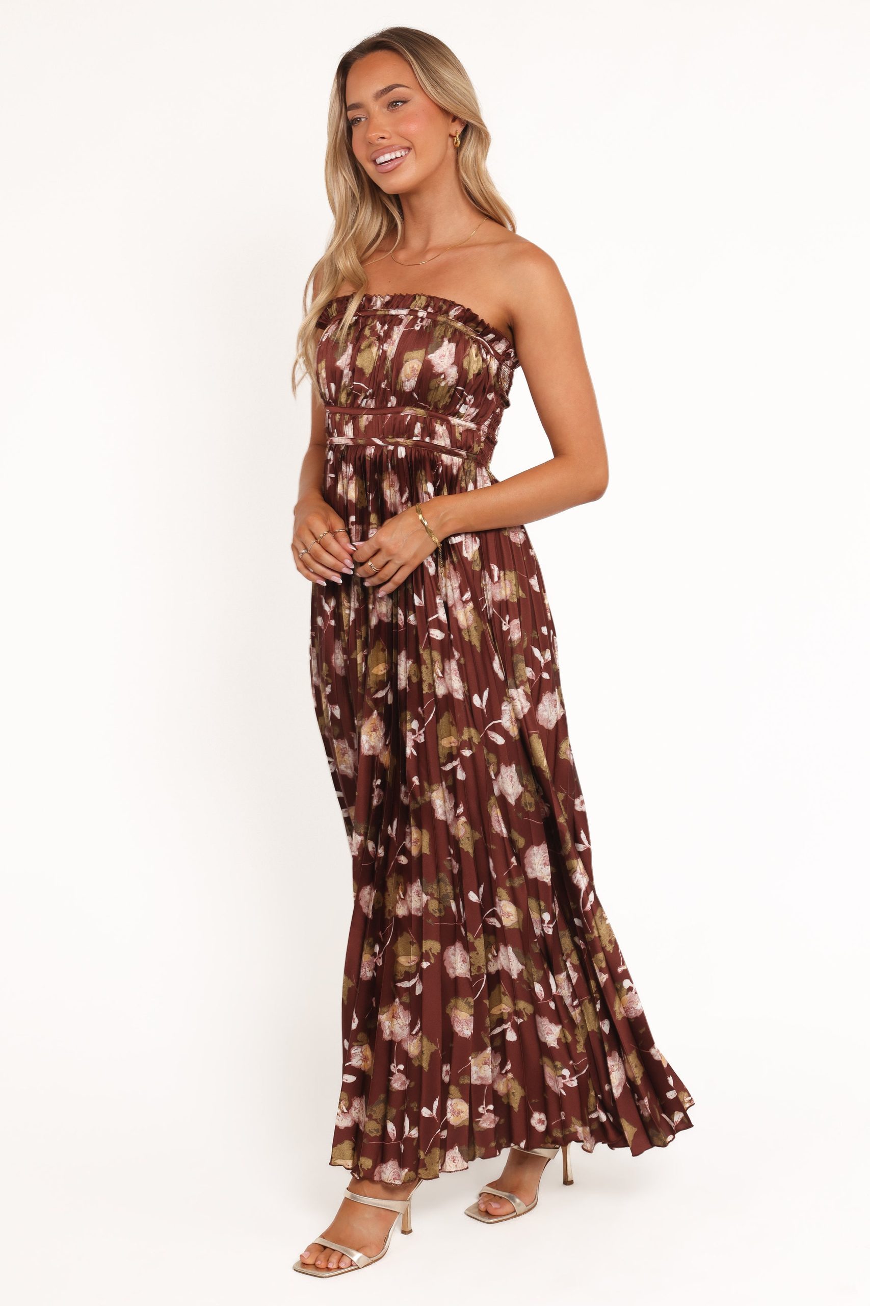 Angelique Strapless Maxi Dress - Brown Floral - Image 4