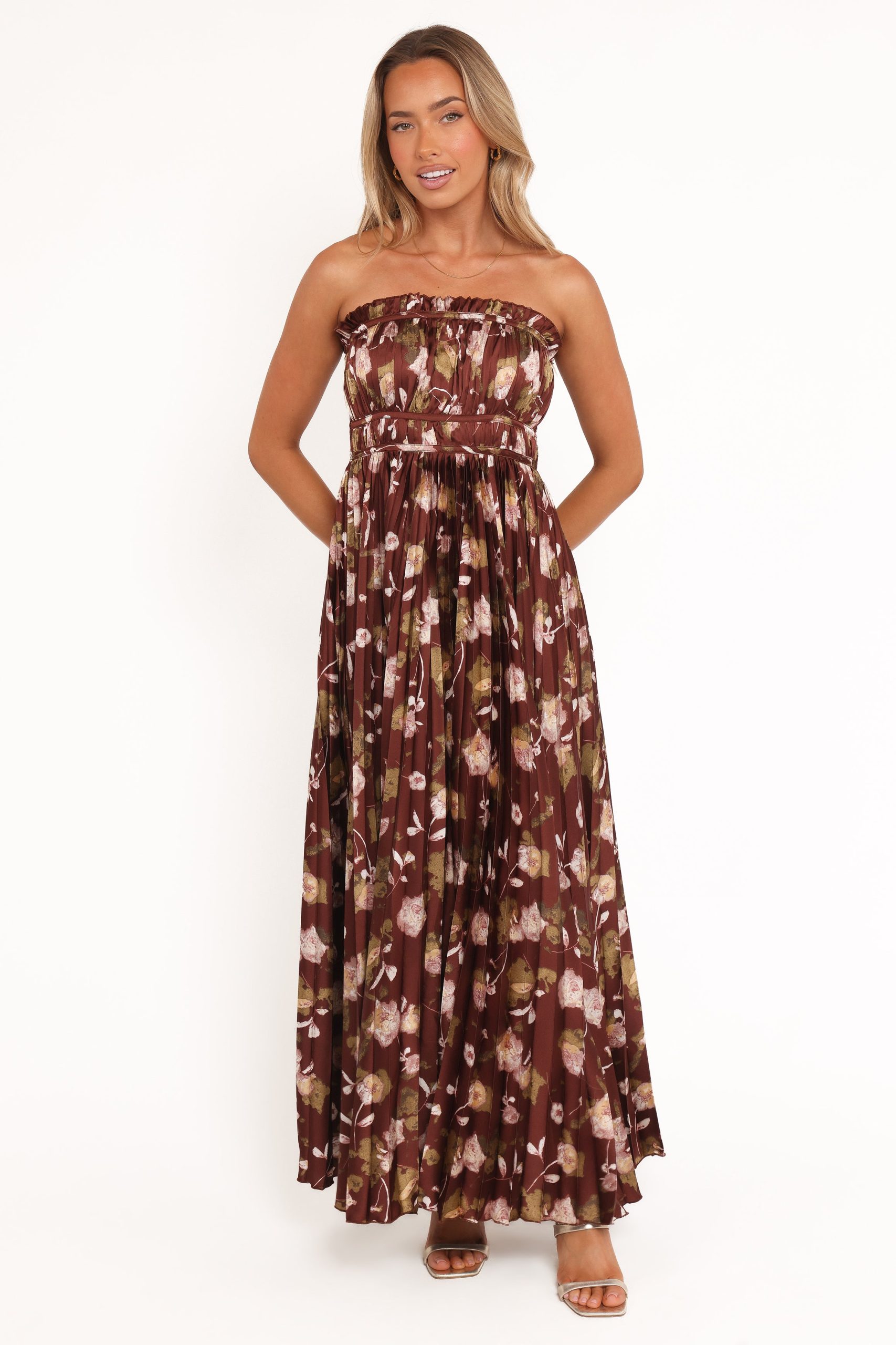 Angelique Strapless Maxi Dress - Brown Floral - Image 2