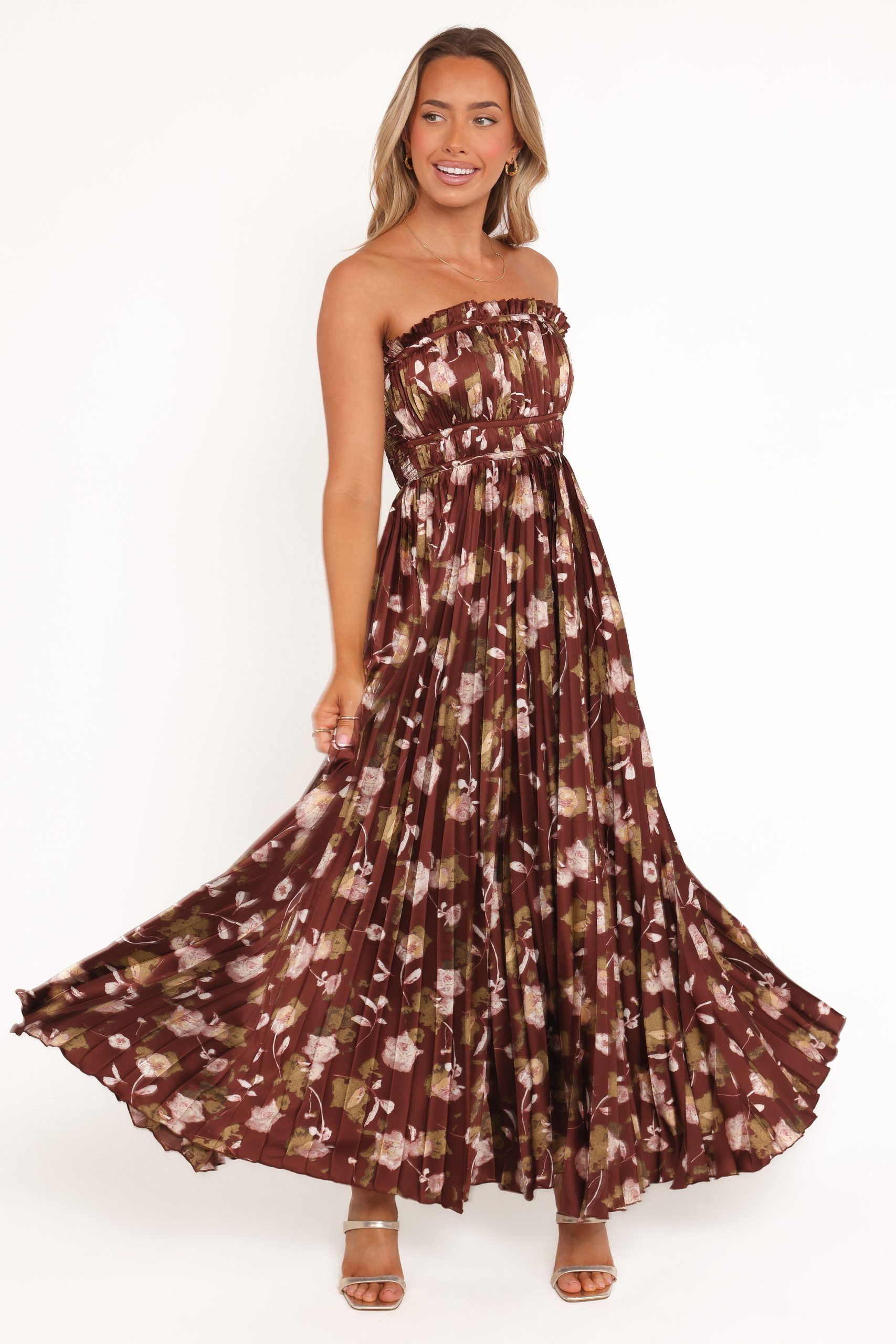 Angelique Strapless Maxi Dress - Brown Floral - Image 6