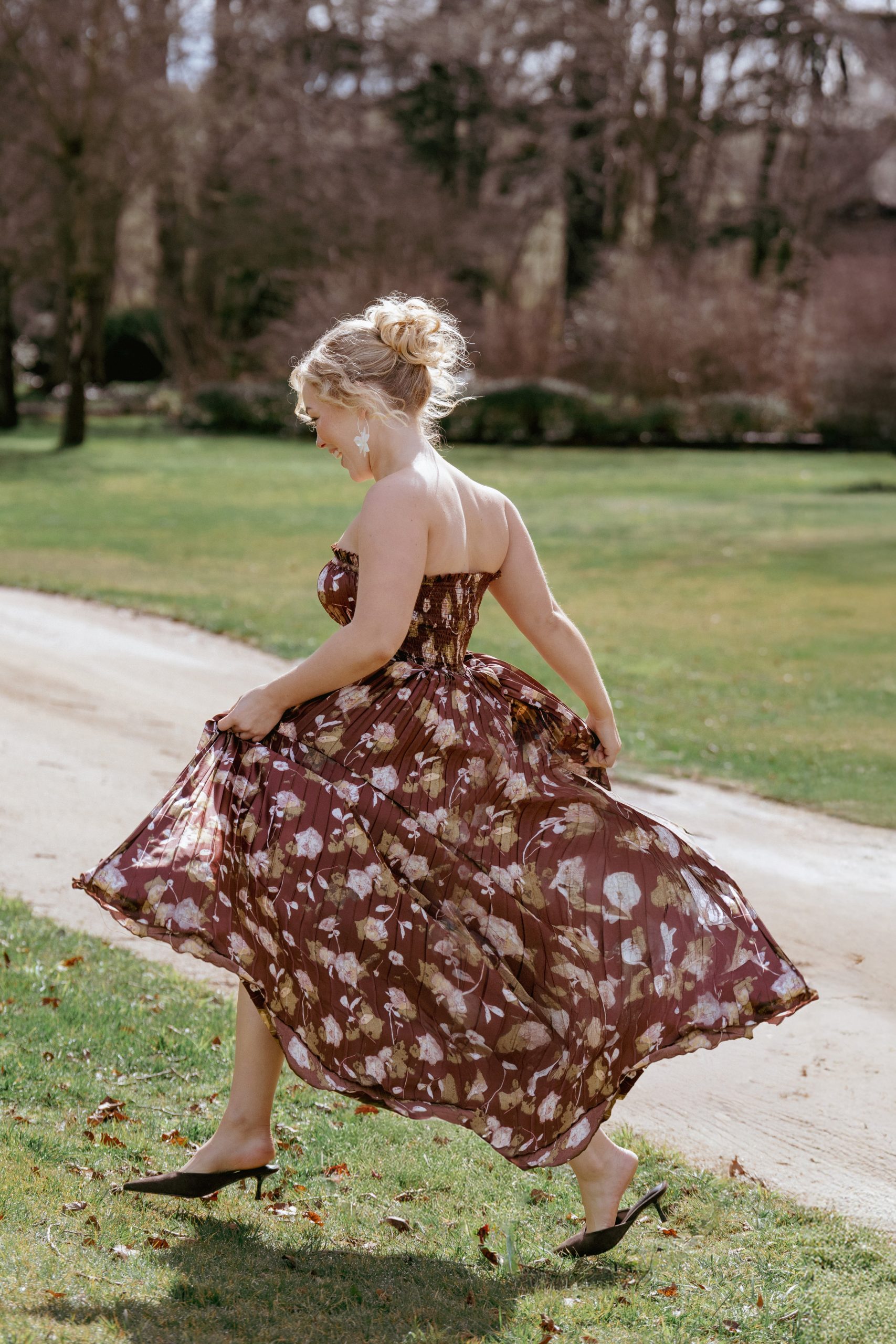Angelique Strapless Maxi Dress - Brown Floral - Image 8