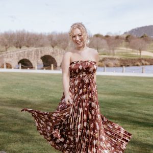 Angelique Strapless Maxi Dress - Brown Floral
