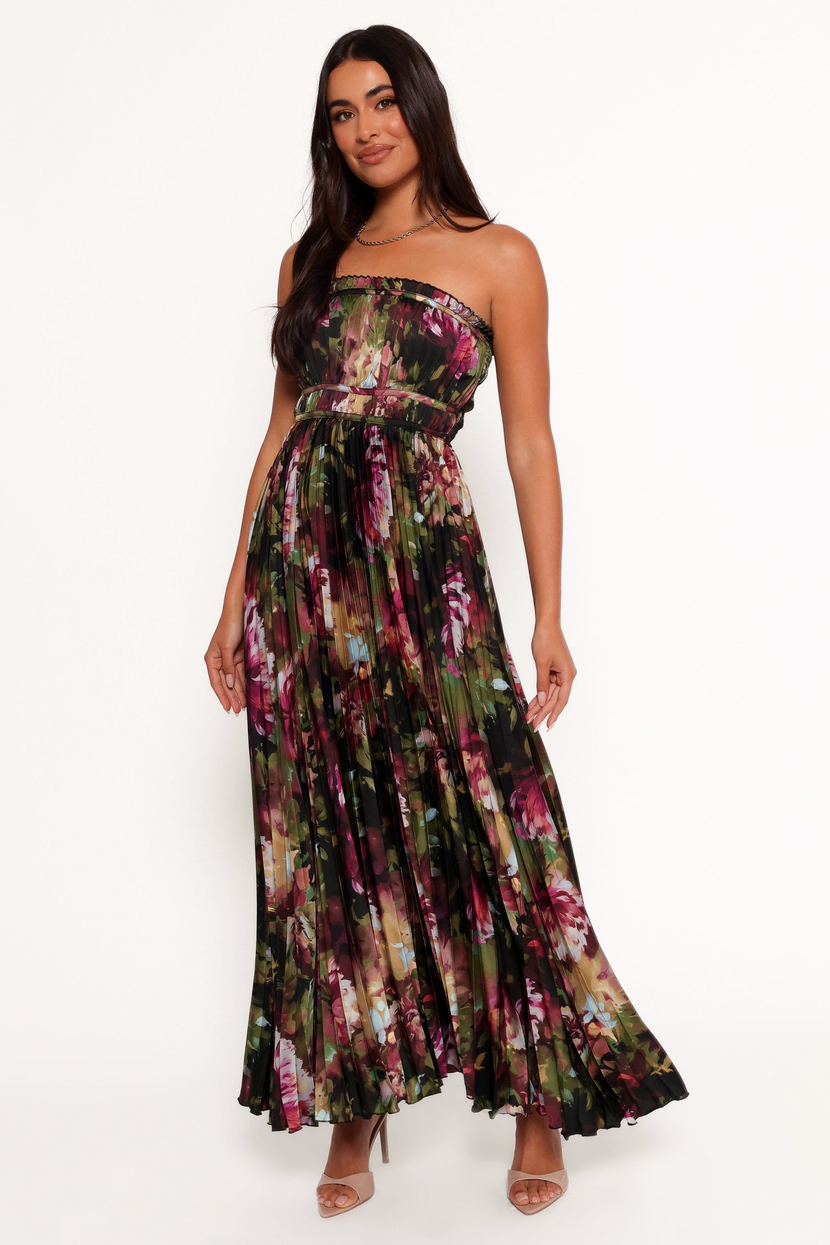 Angelique Strapless Maxi Dress - Grey Blurred Floral - Image 3