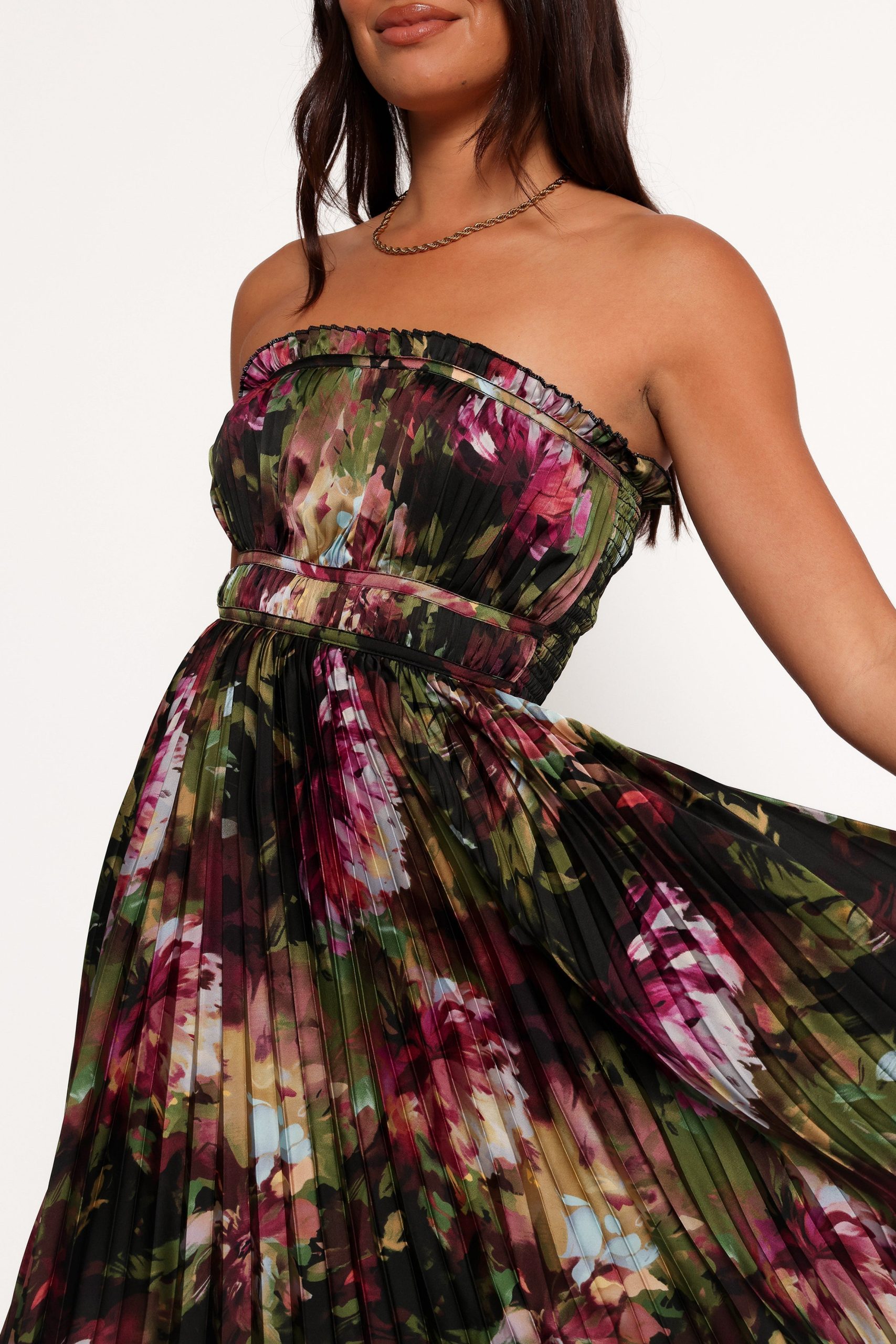 Angelique Strapless Maxi Dress - Grey Blurred Floral - Image 2