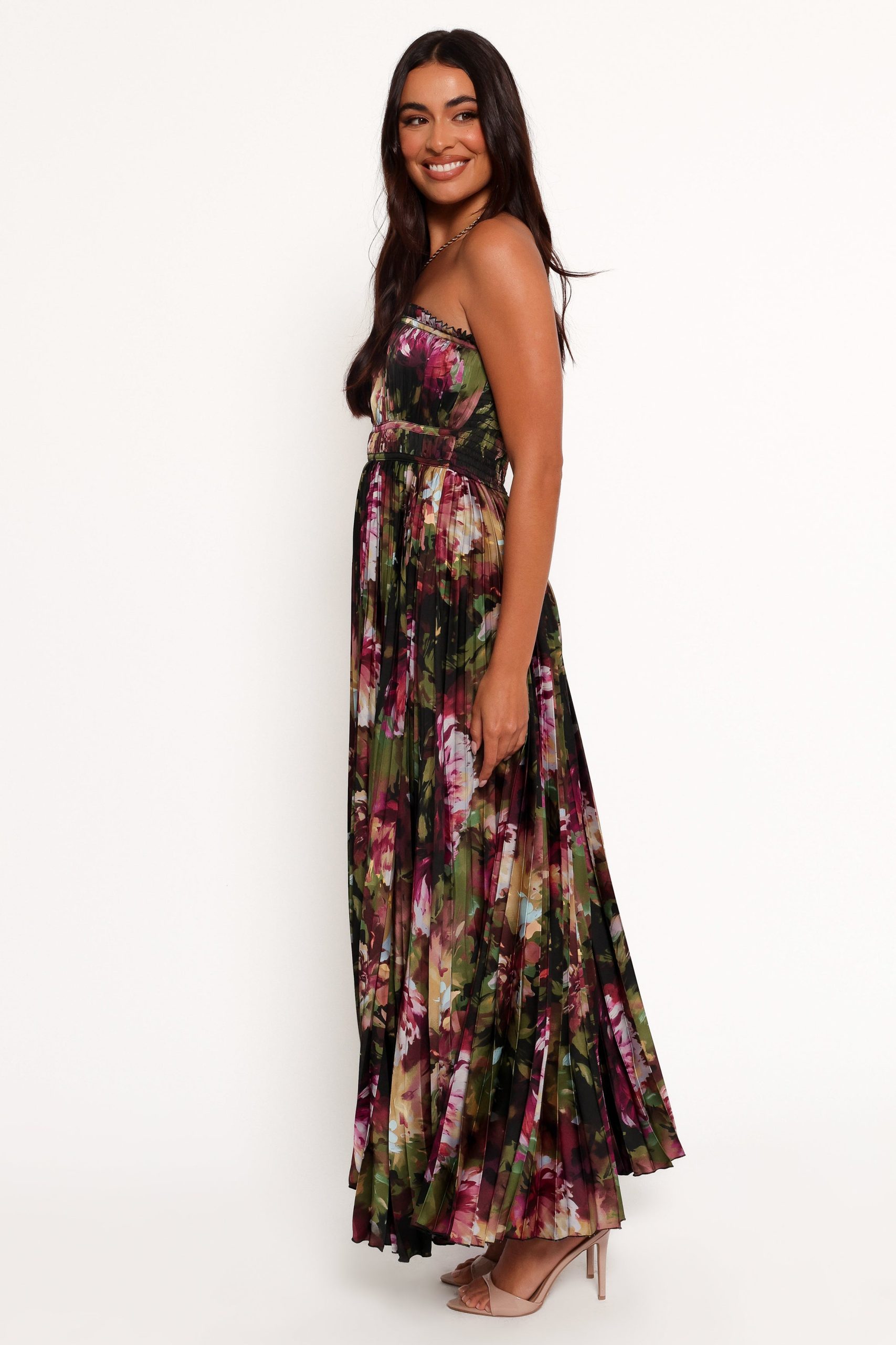Angelique Strapless Maxi Dress - Grey Blurred Floral - Image 4