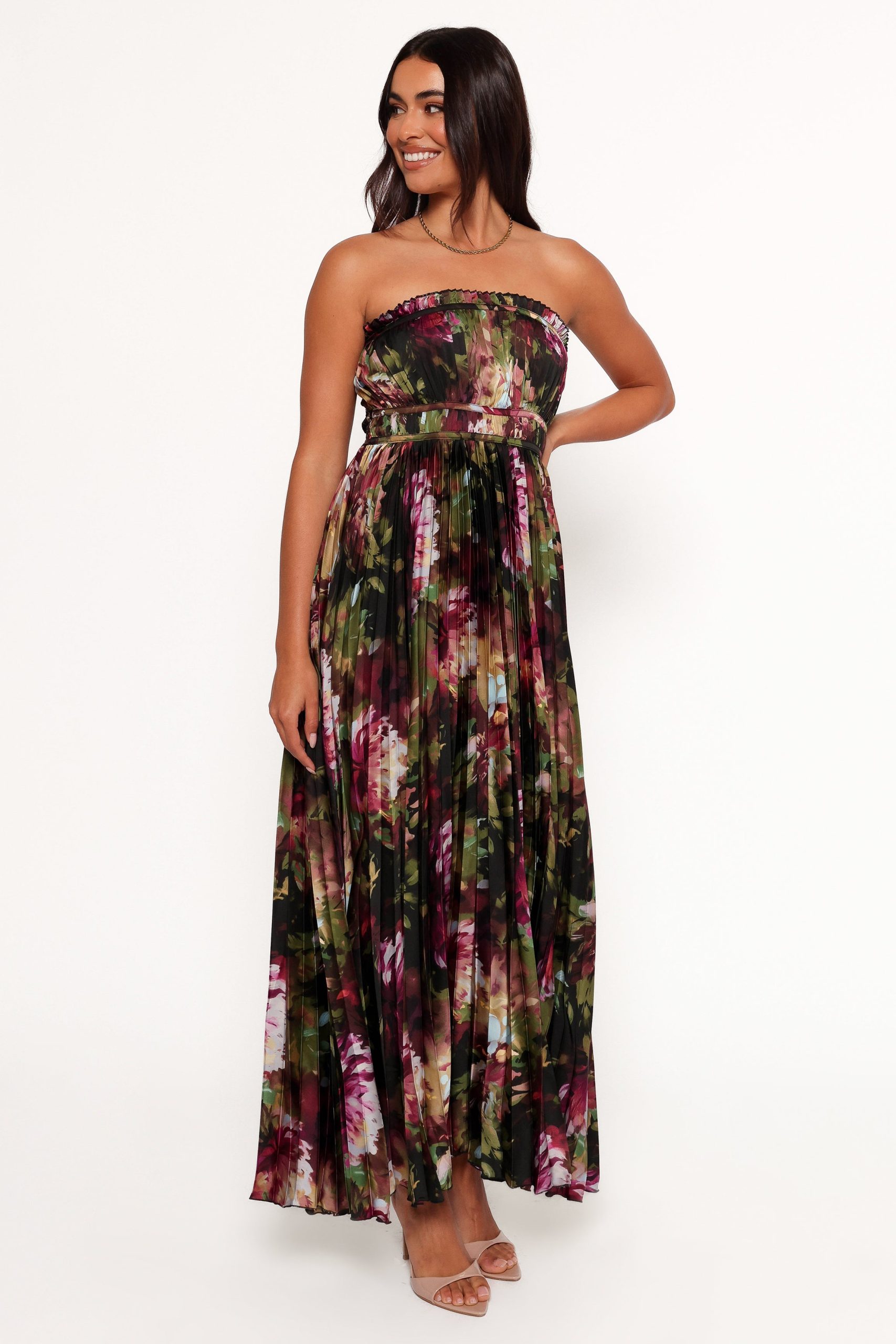 Angelique Strapless Maxi Dress - Grey Blurred Floral - Image 6