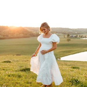Annette Puff Sleeve Shirred Midi Dress - White