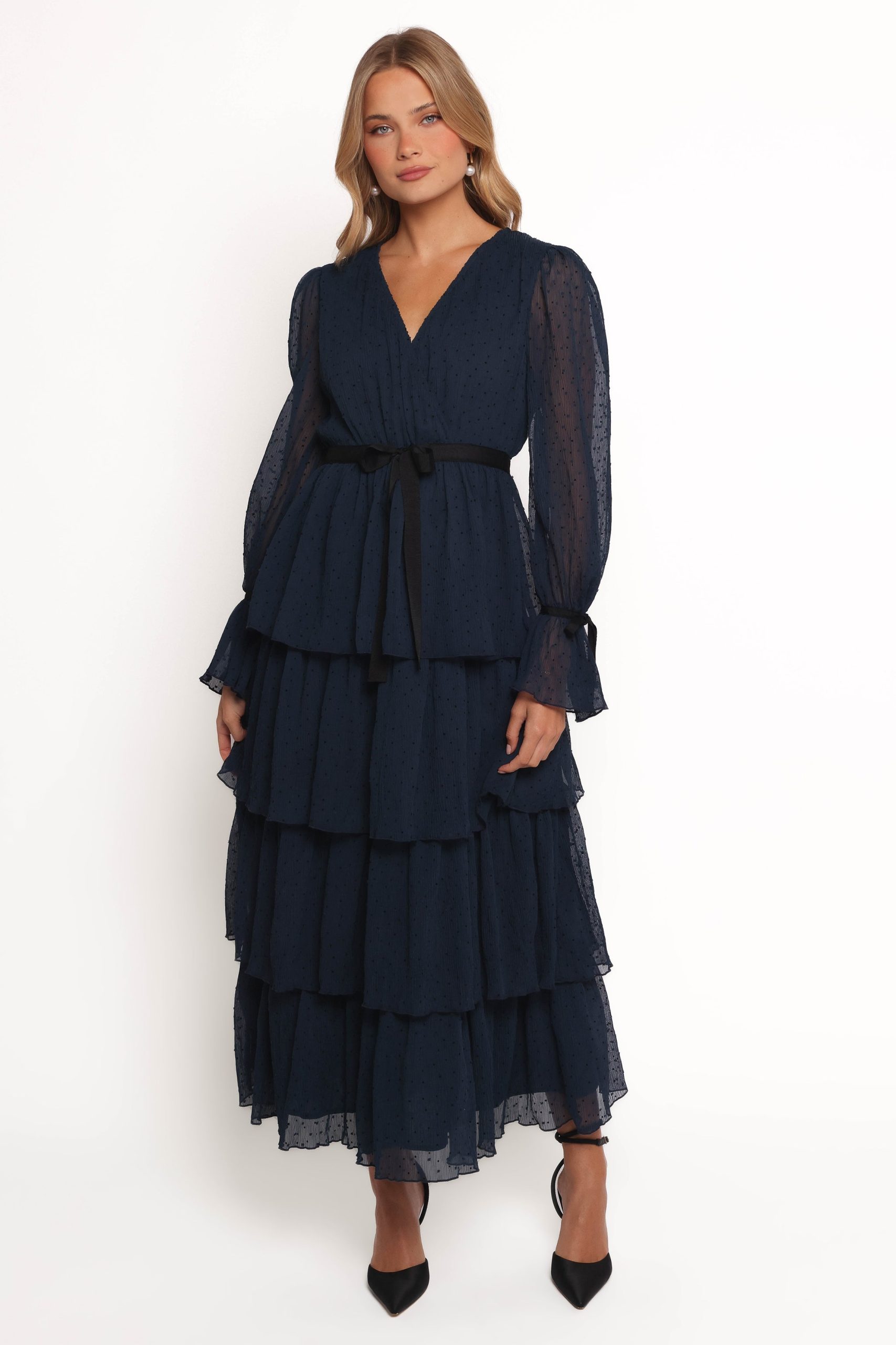 Antoinette Long Sleeve Tiered Maxi Dress - Navy - Image 2