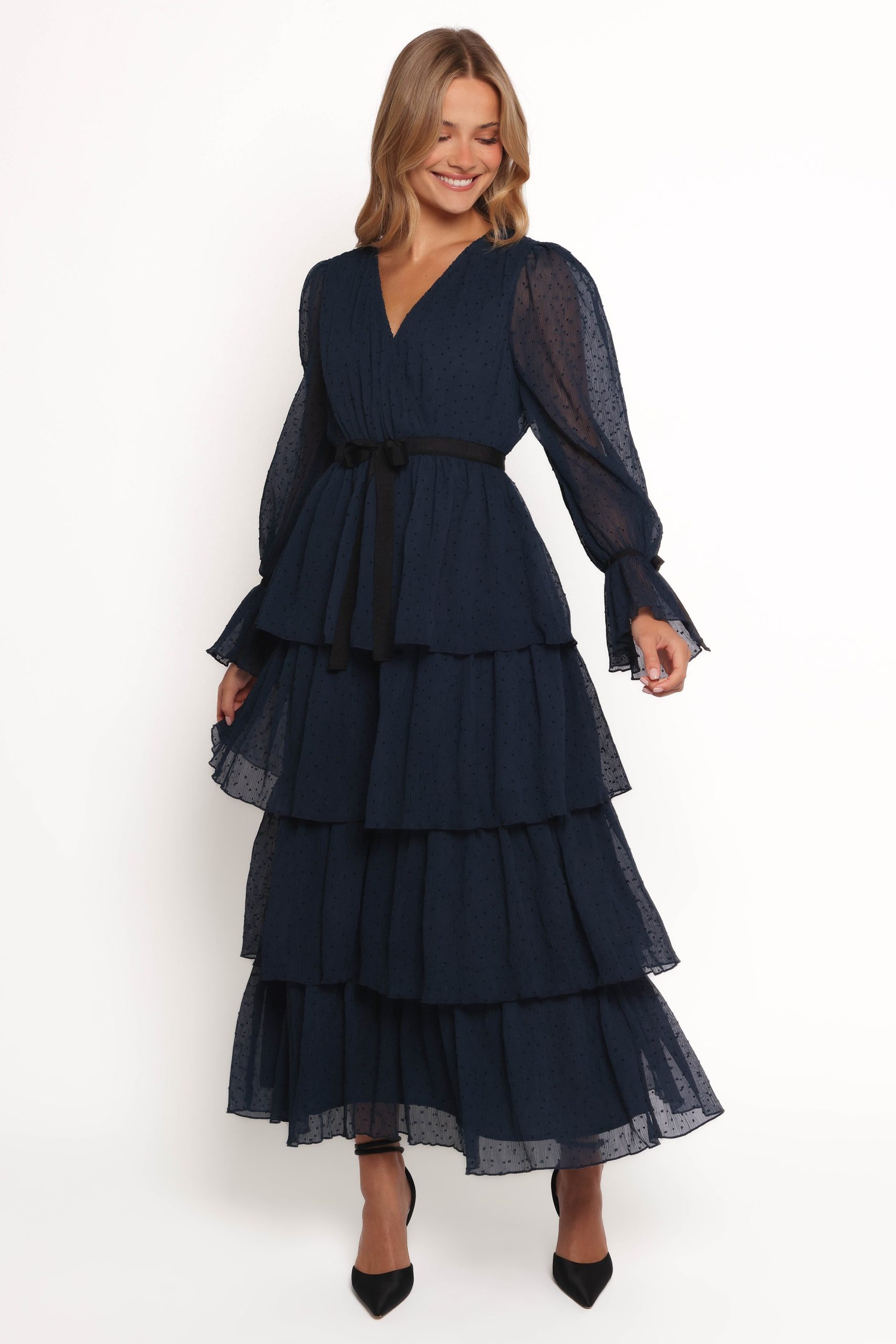 Antoinette Long Sleeve Tiered Maxi Dress - Navy - Image 3