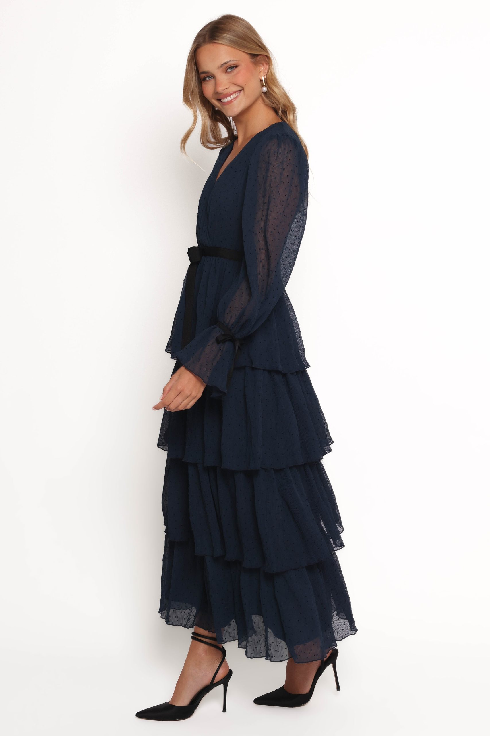 Antoinette Long Sleeve Tiered Maxi Dress - Navy - Image 4