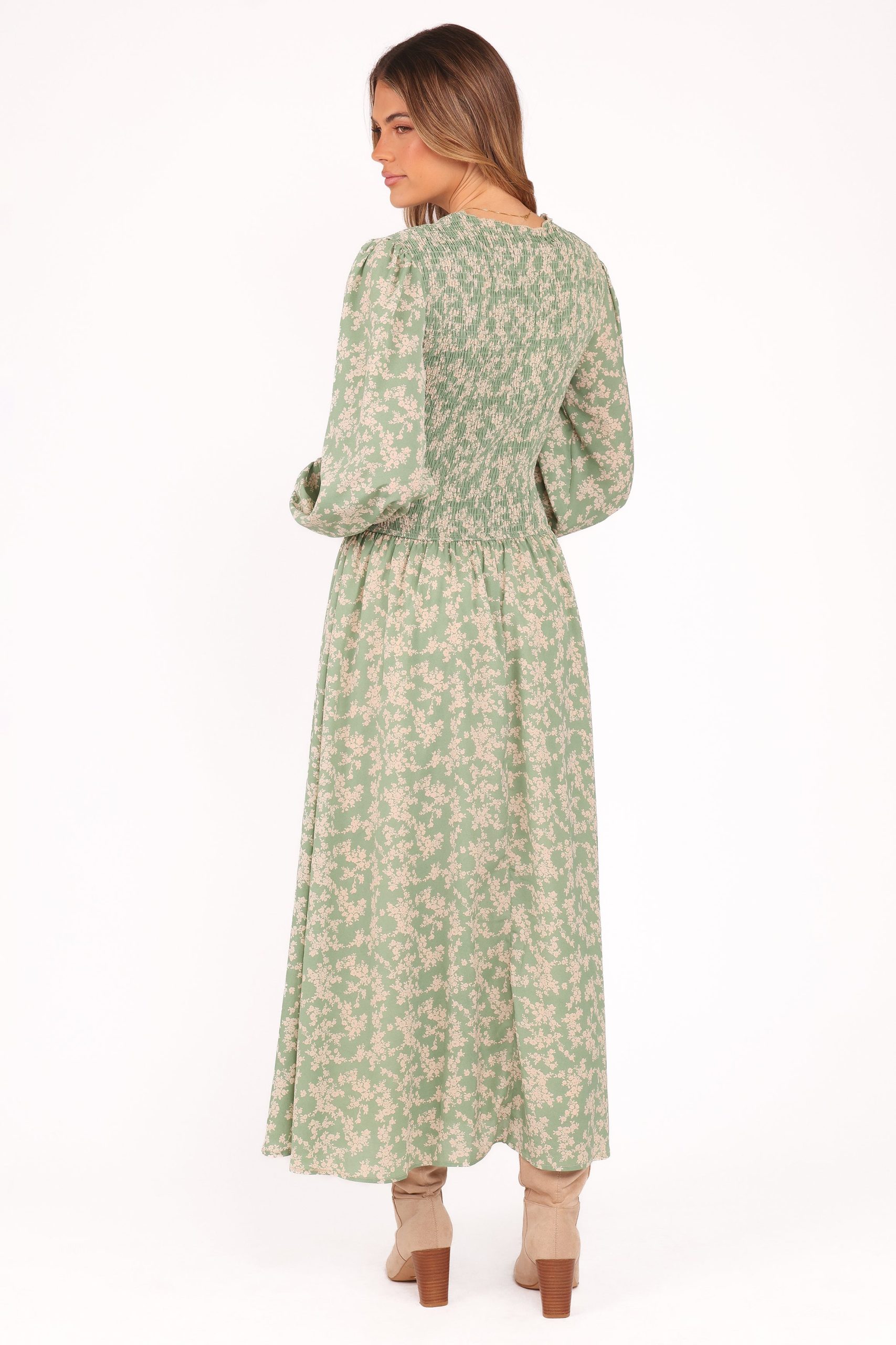 Ashara Long Sleeve Midi Dress - Green Floral - Image 5