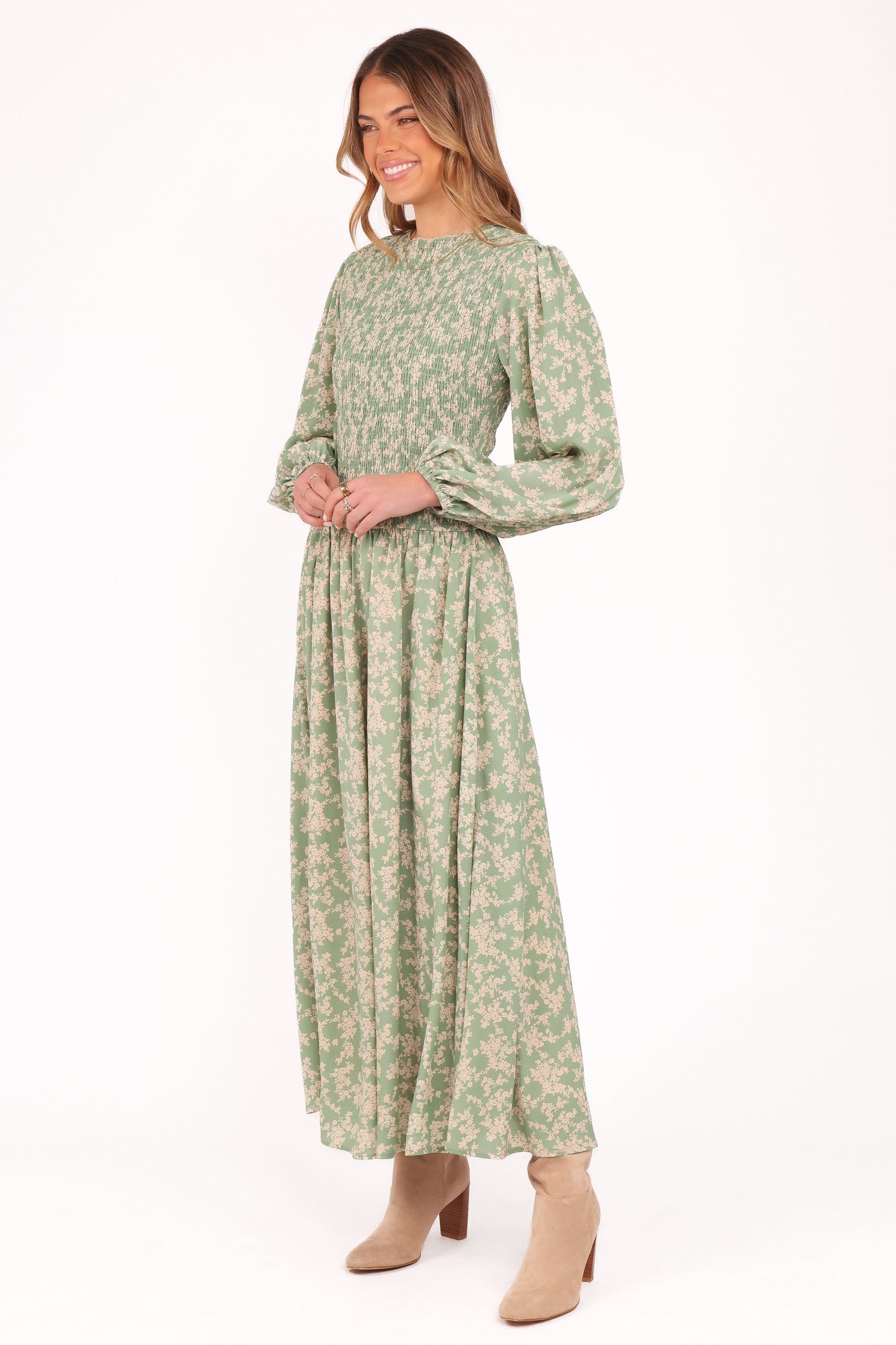 Ashara Long Sleeve Midi Dress - Green Floral - Image 4