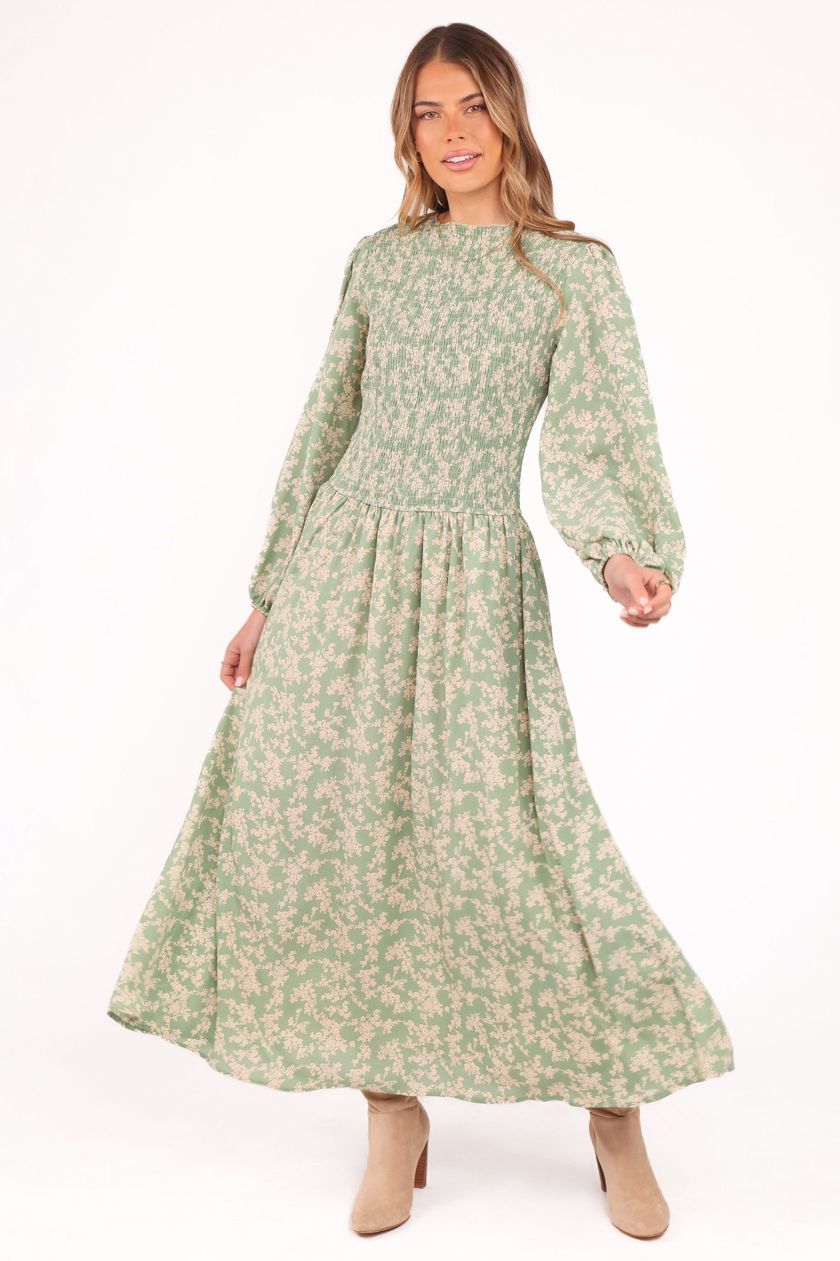Ashara Long Sleeve Midi Dress - Green Floral - Image 2