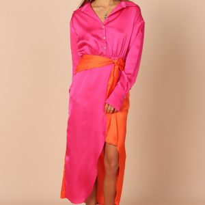 Austin Colourblock Wrap Dress - Pink/Orange