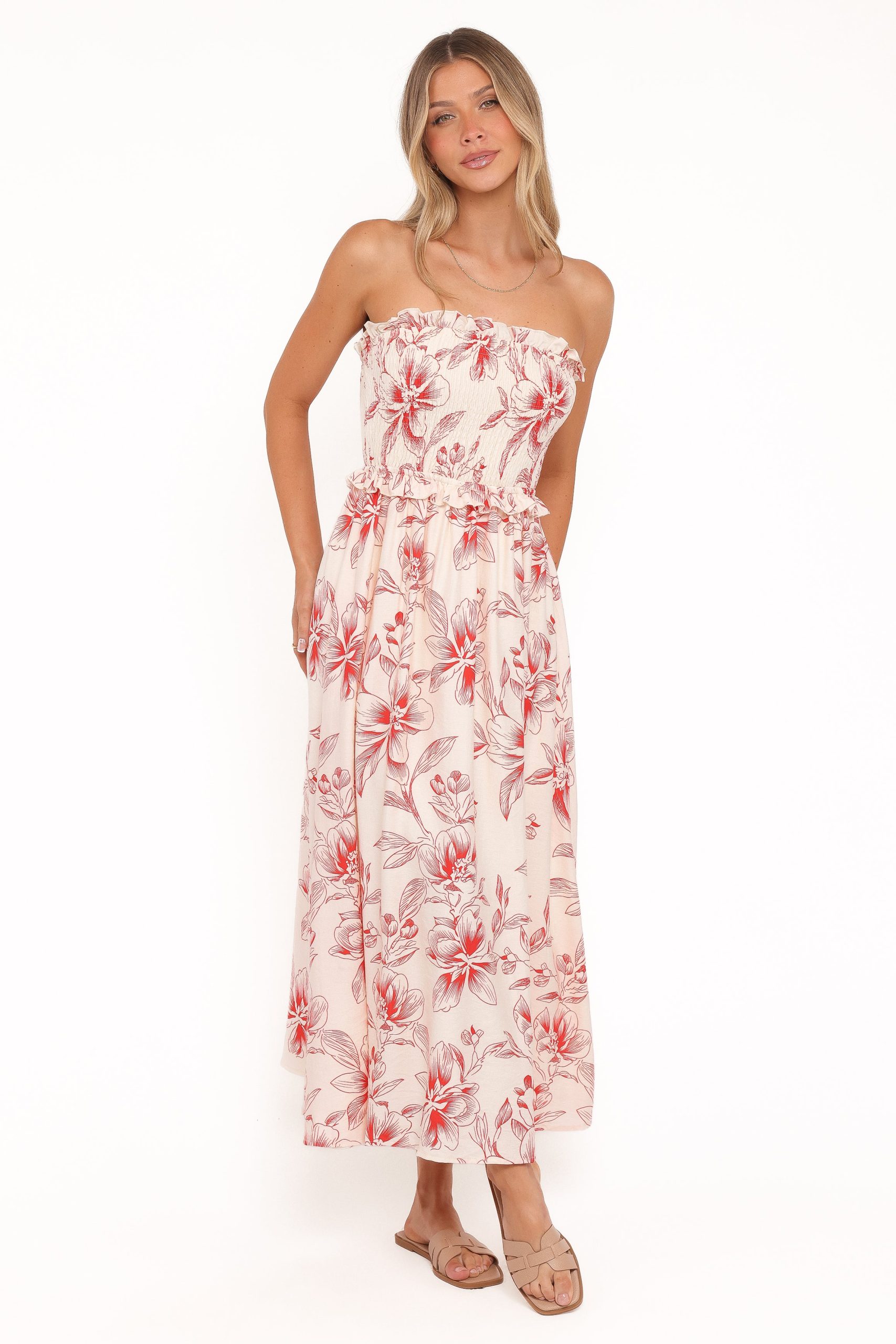 Avania Strapless Midi Dress - Red Floral - Image 2