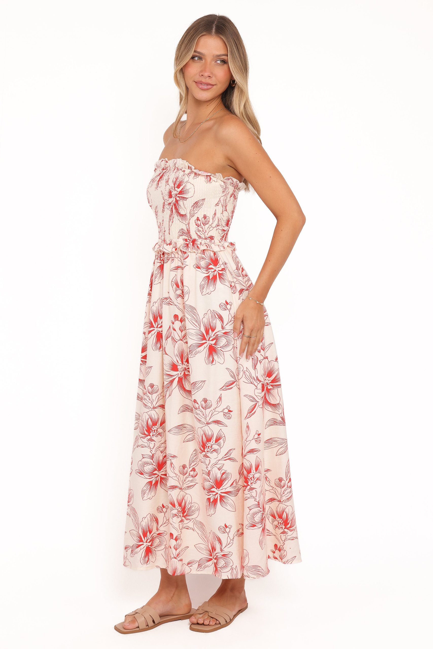 Avania Strapless Midi Dress - Red Floral - Image 4