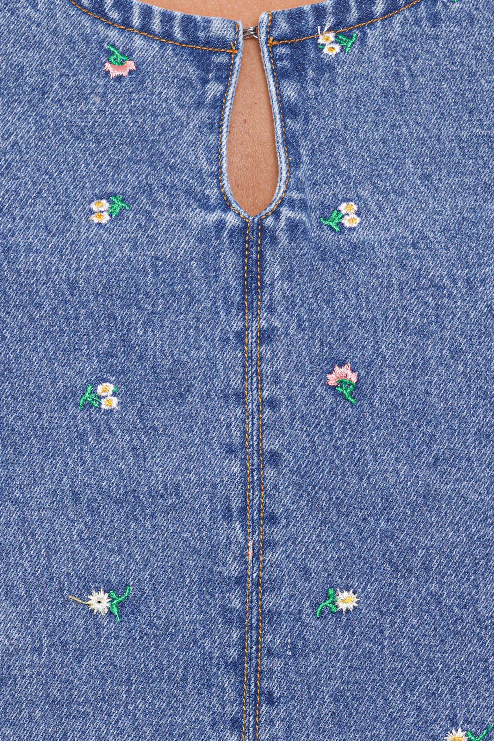 Azen Mini Dress - Embroidered Denim - Image 7
