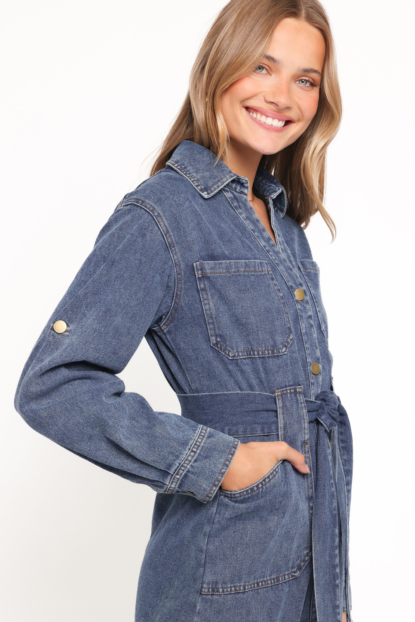 Ballina Long Sleeve Midi Dress - Blue Denim - Image 4