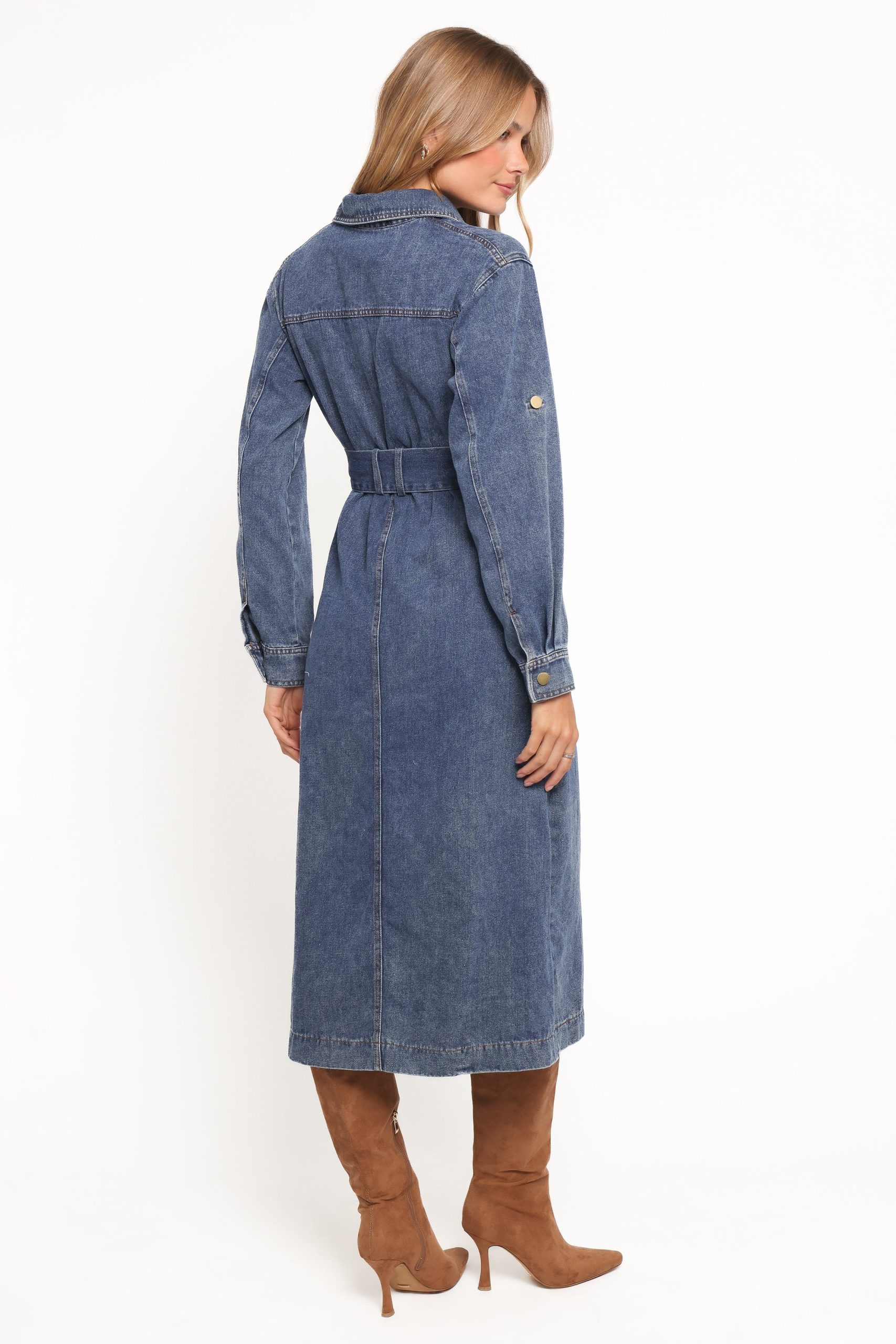 Ballina Long Sleeve Midi Dress - Blue Denim - Image 5