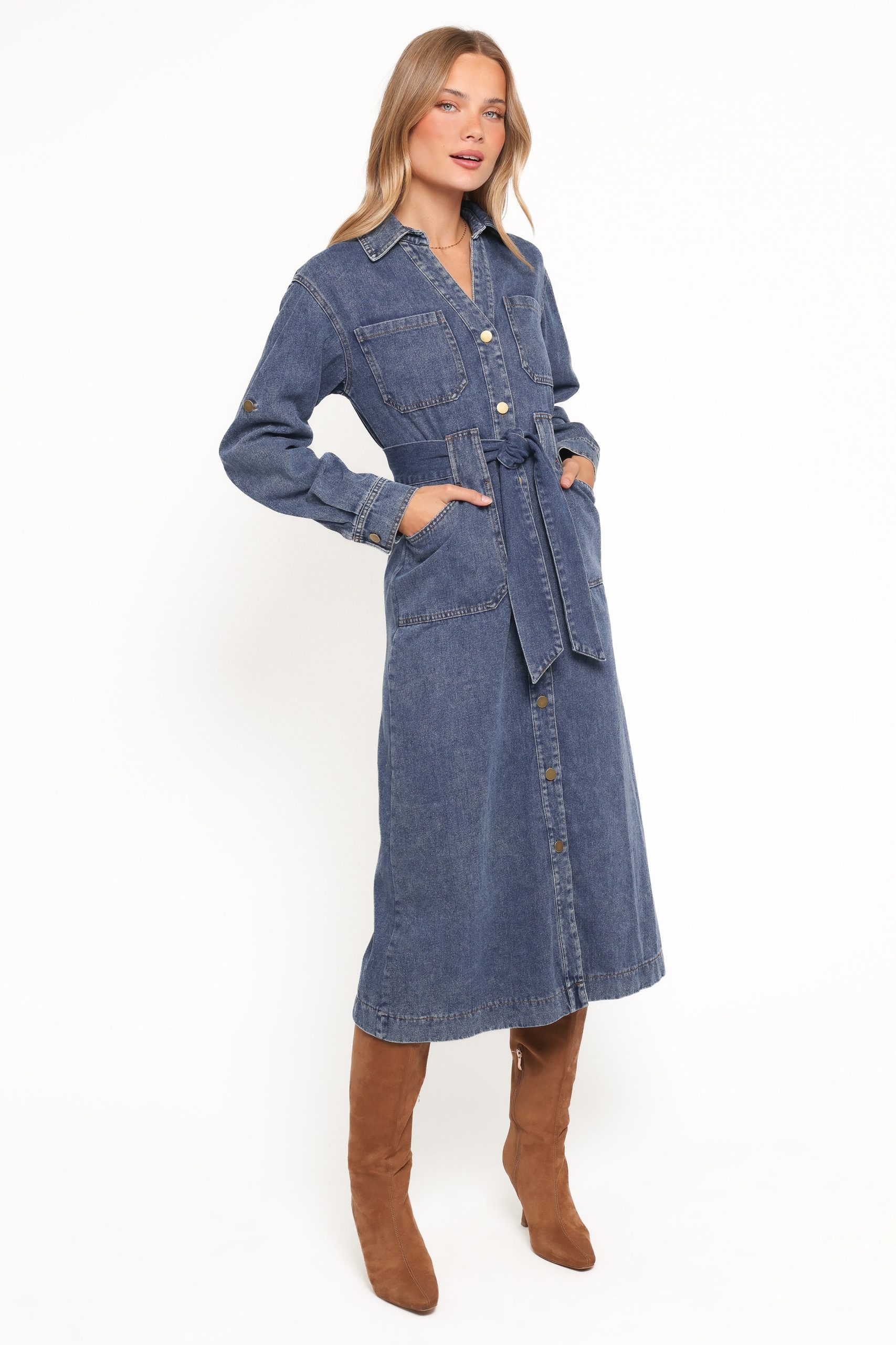Ballina Long Sleeve Midi Dress - Blue Denim - Image 3