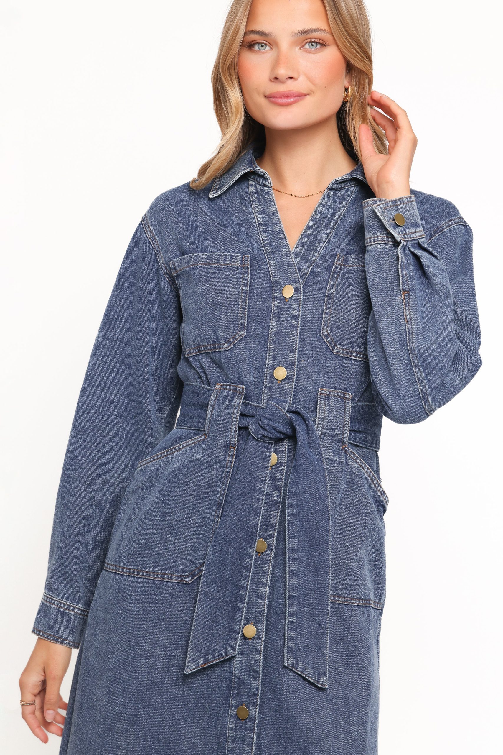 Ballina Long Sleeve Midi Dress - Blue Denim - Image 2