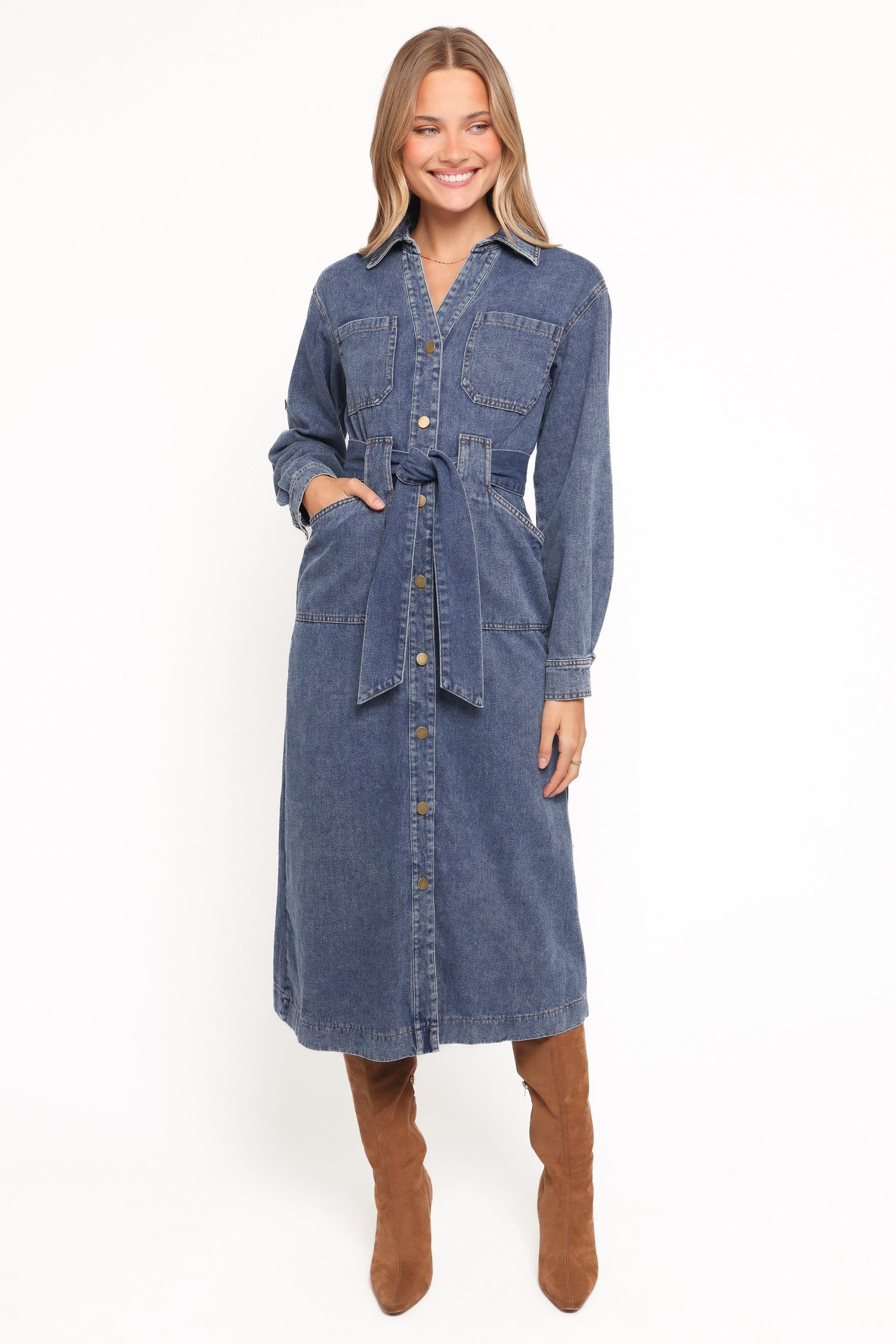 Ballina Long Sleeve Midi Dress - Blue Denim - Image 6
