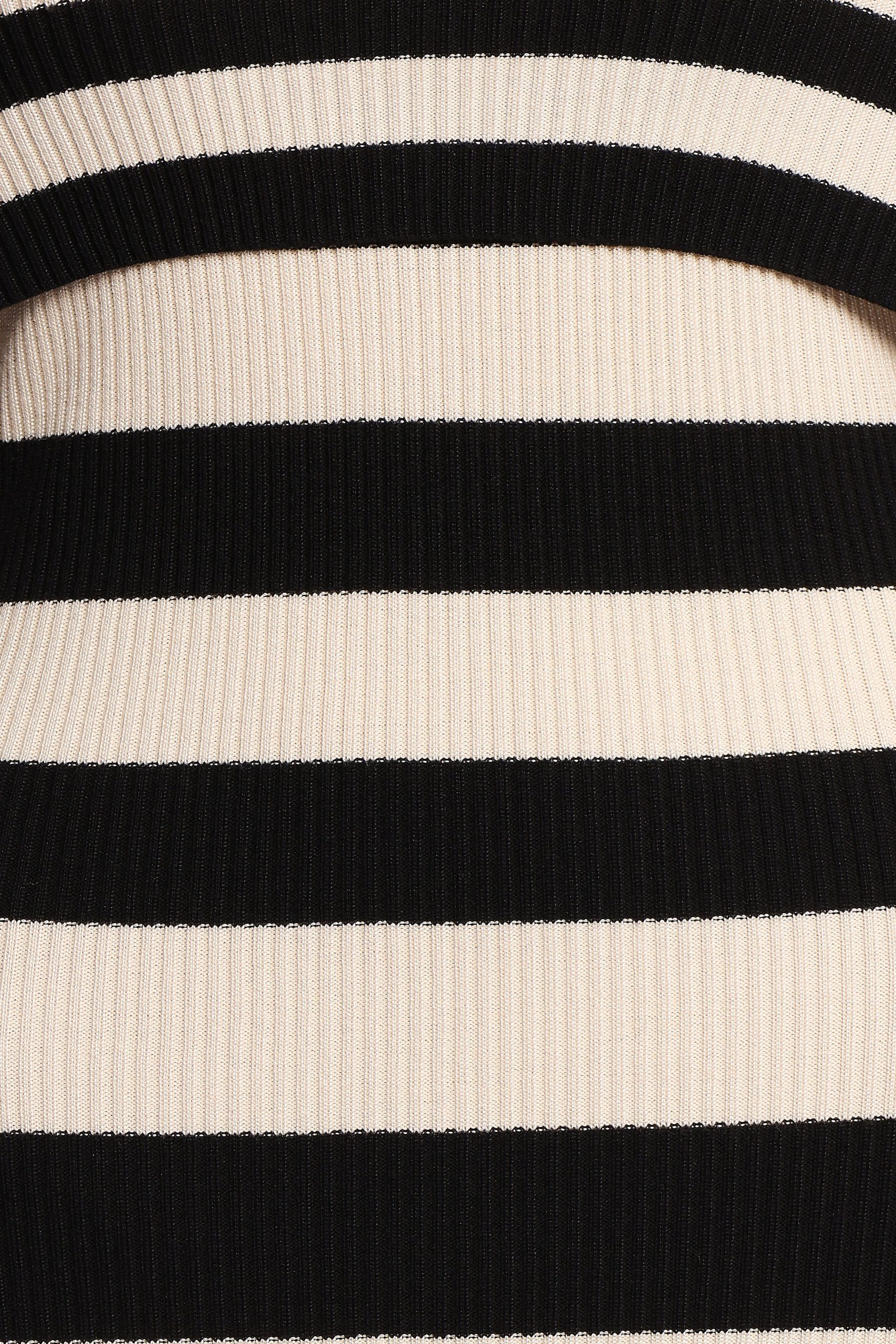 Banks Off Shoulder Knit Dress - Black Cream Stripe - Image 6