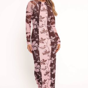 Bellatrix Spliced Maxi Dress - Pink Brown Floral